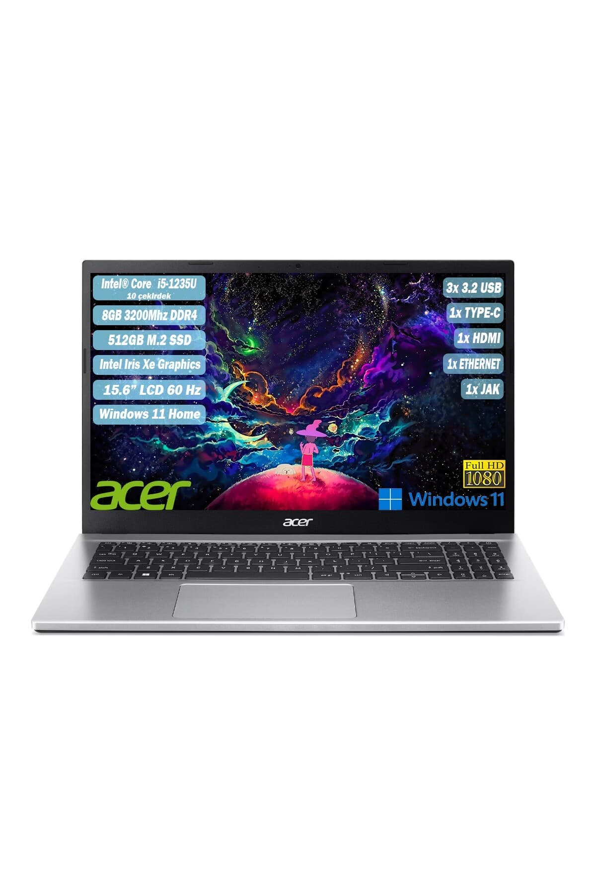 ACER ASPIRE A315-59-54MX INTEL CORE I5-1235U 8GB DDR4 512GB SSD INTEL IRIS XE GRAPHICS 15.6"FHD W11 HOME NX.K6TEY.002