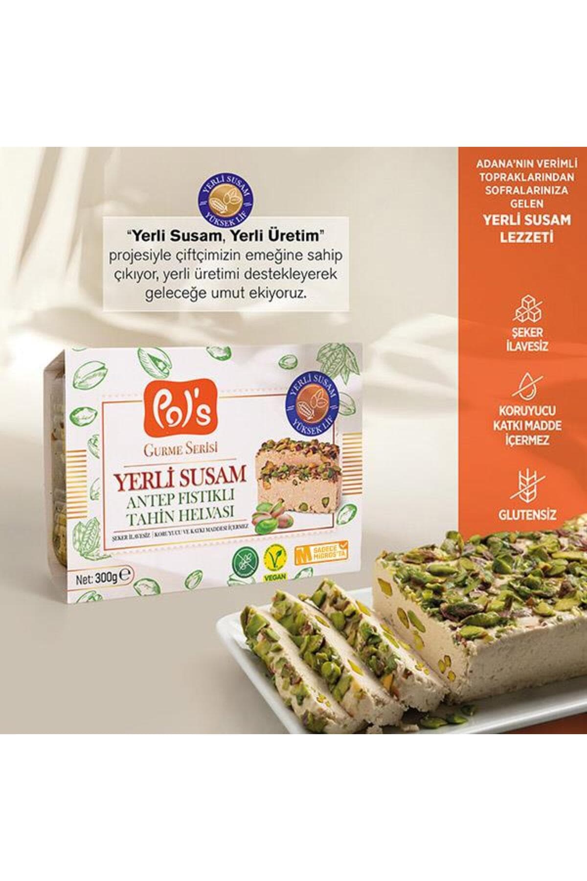 Pol's Gurme Yerli Susam Serisi Antep Fıstıklı Tahin Helvası 300 G