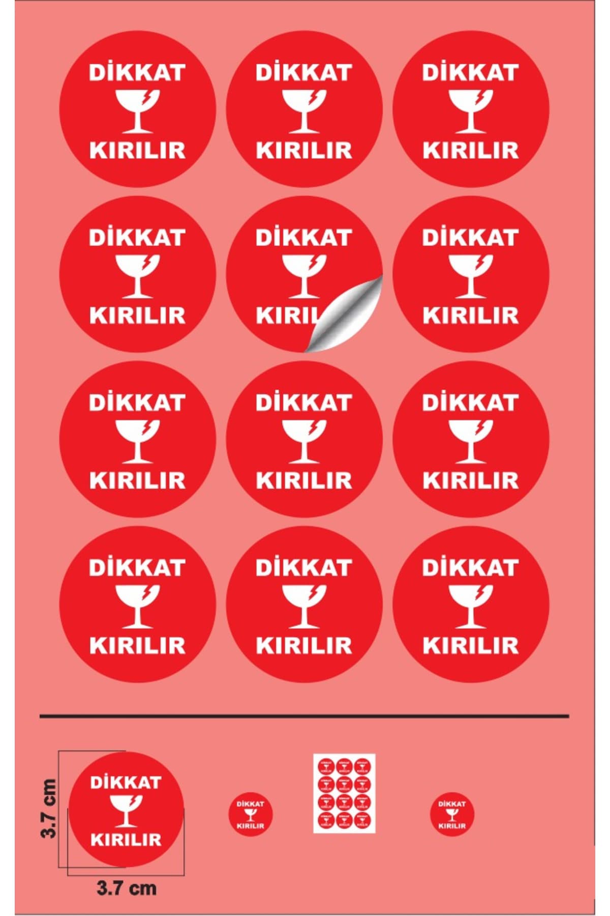 EcoNest Dikkat Kırılır Etiketi Kırmızı Sticker Kuşe (3,7X3,7CM) Yapışkanlı 108 Adet