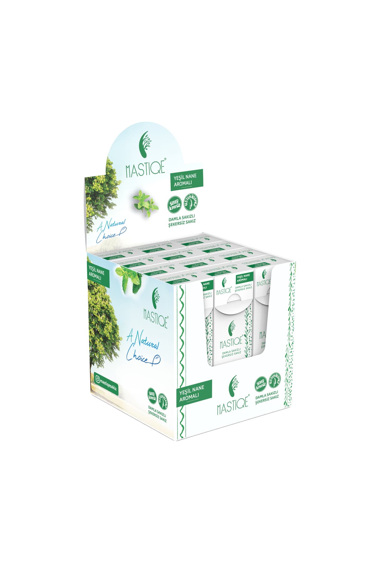 Mastiqe Doğal Yeşil Nane Aromalı Damla Sakızlı Şekersiz Sakız 20 Grx 12 Adet