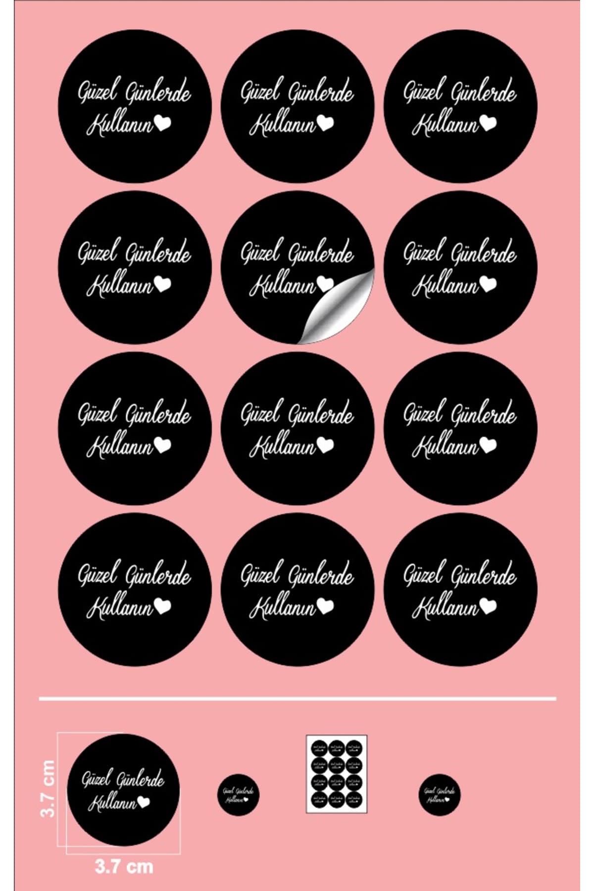 EcoNest Sticker Kuşe Yuvarlak Kesim Güzel Günlerde Kullanın Siyah Zemin Beyaz Yazı (3,7X3,7CM) 108 Adet