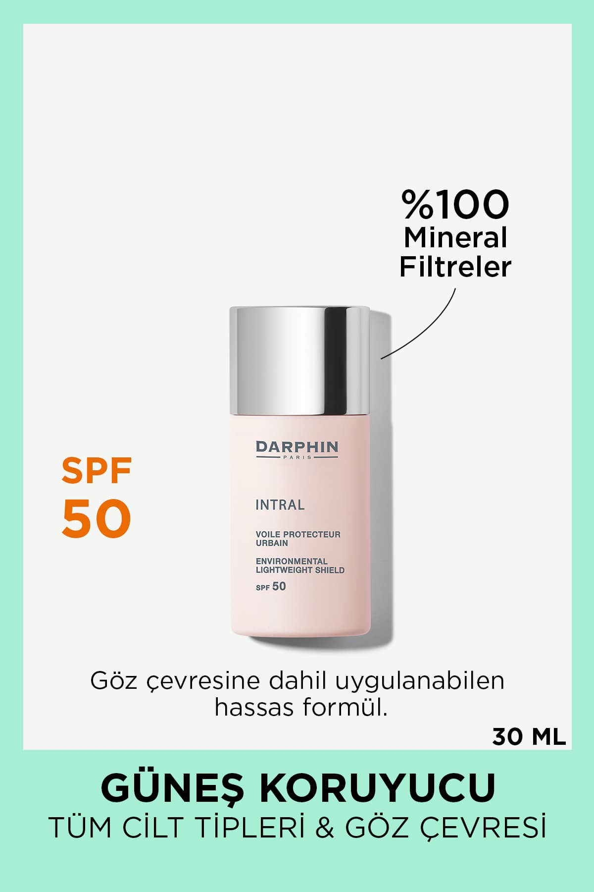 Darphin Intral Environmental Lightweight Shield SPF 50 Mineral Filtre Renkli Güneş Koruyucu 30 ml