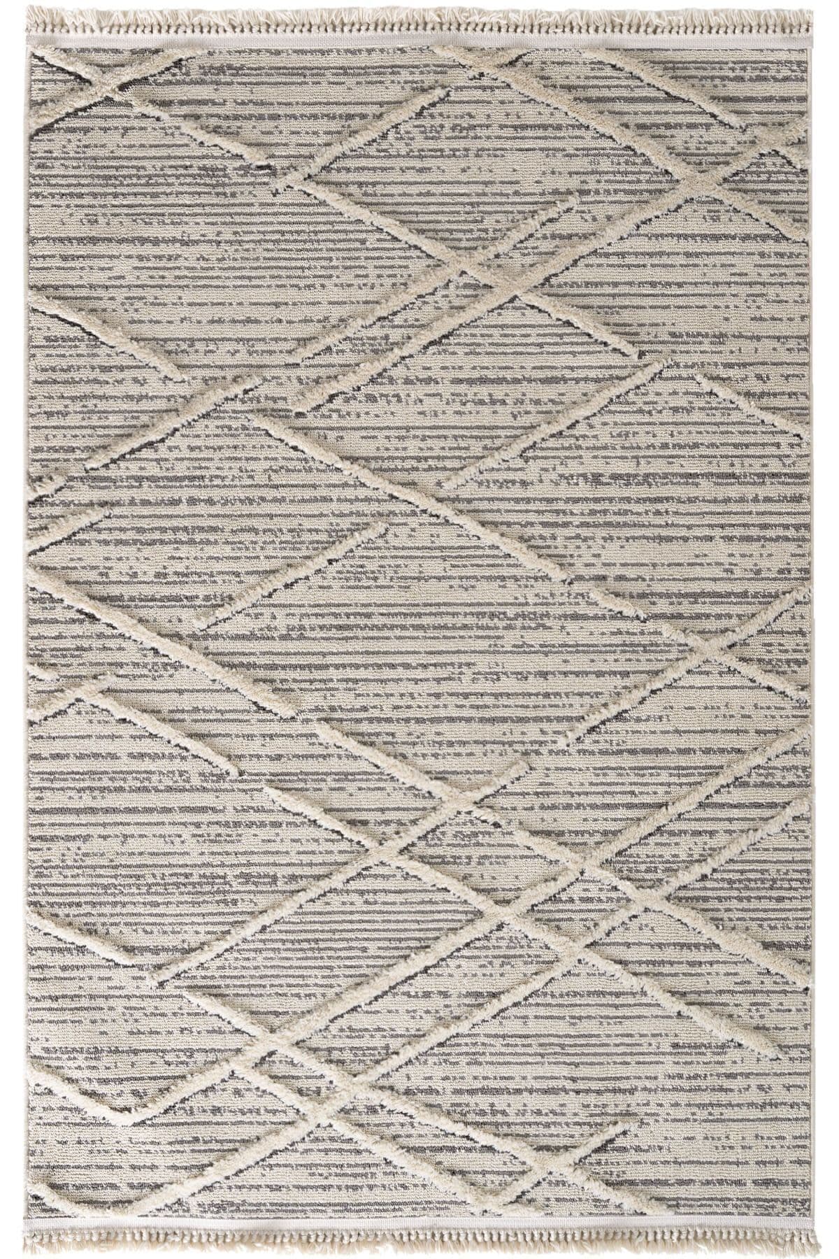 Cool Halı Sakura 2204 Gri Hav Toz Vermez Etnik Desenli Modern Dokuma Bukleli Salon Halısı (xxx)