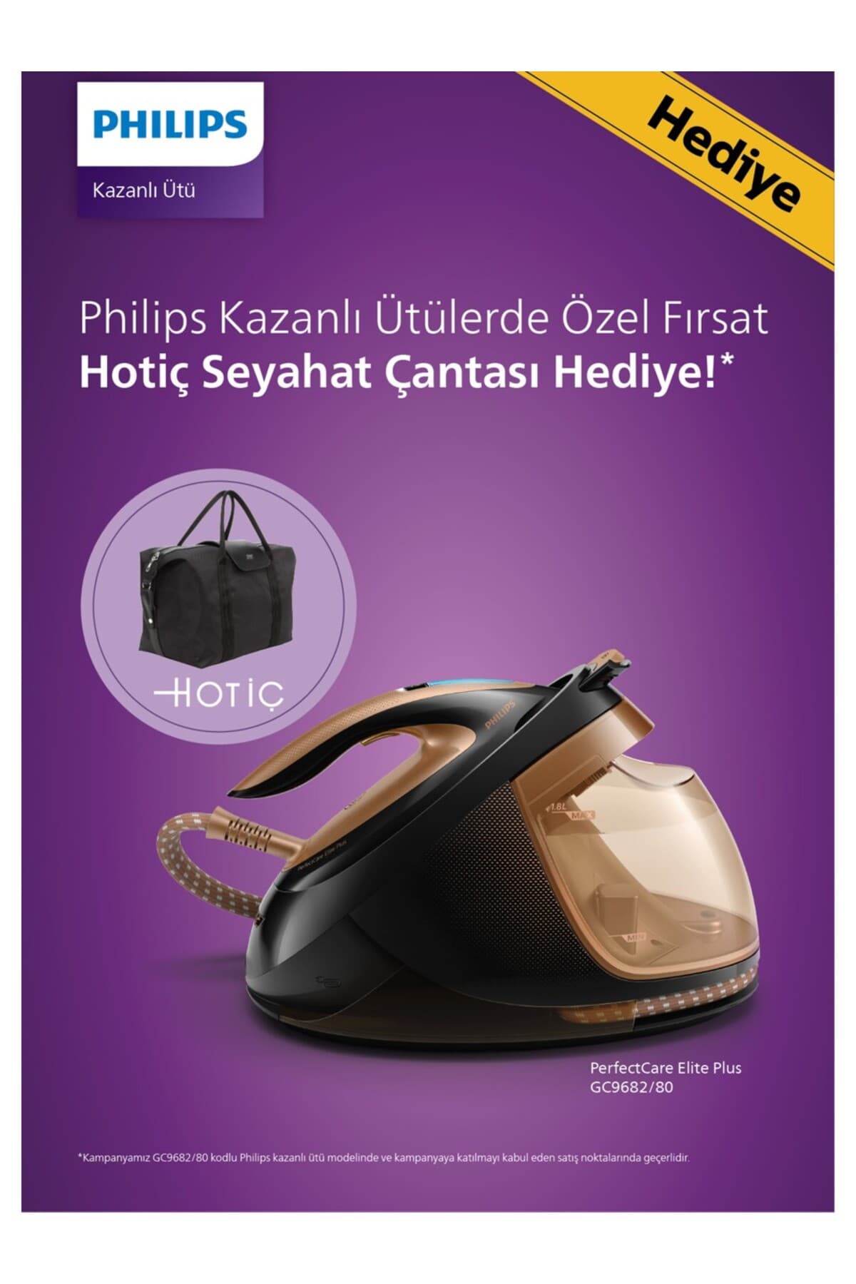 Philips Perfectcare Elite Plus Buhar Kazanlı Ütü 8 Bar, 600g Şok Buhar, Gc9682/80 Çanta Hediyeli