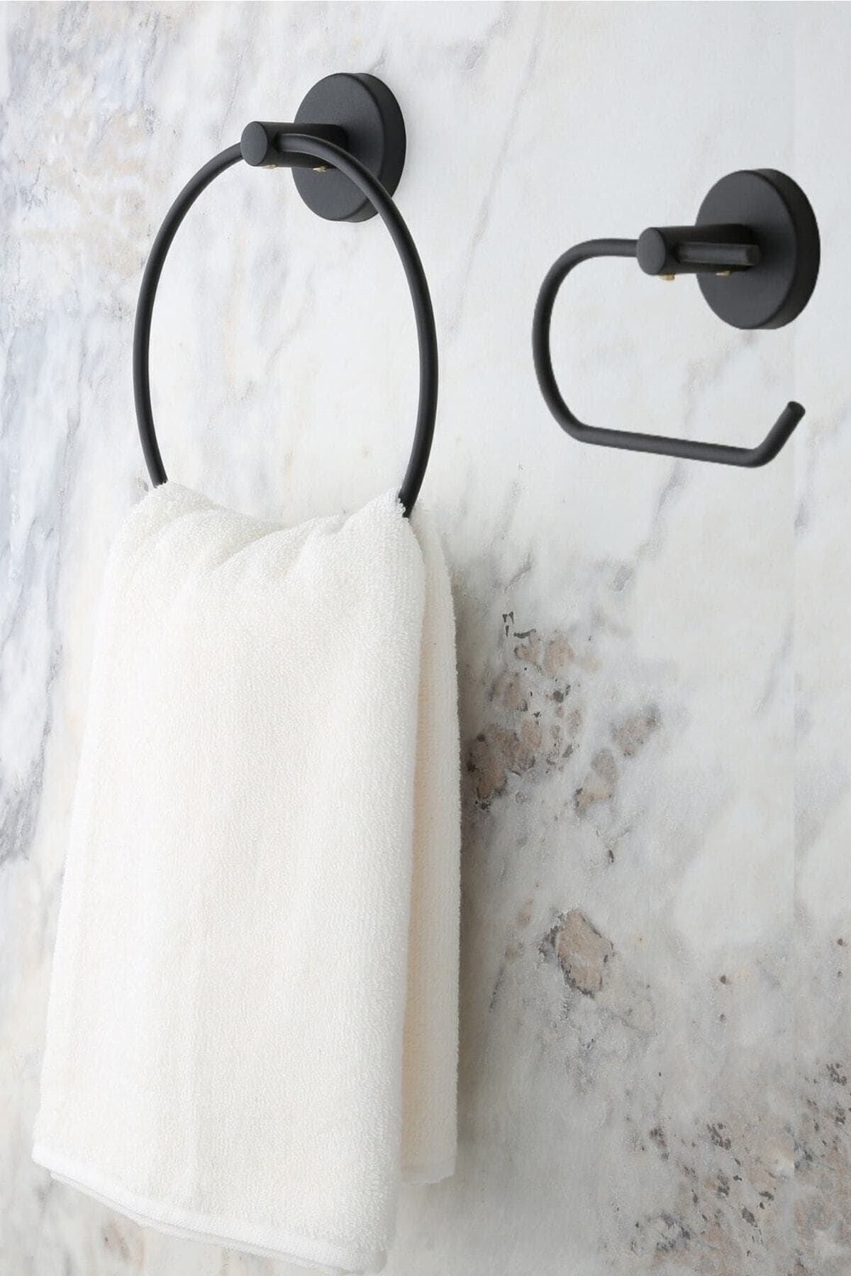 ERFAHOME Siyah Açık Tuvalet Kağıtlığı / Halka Havluluk 2li Banyo Seti