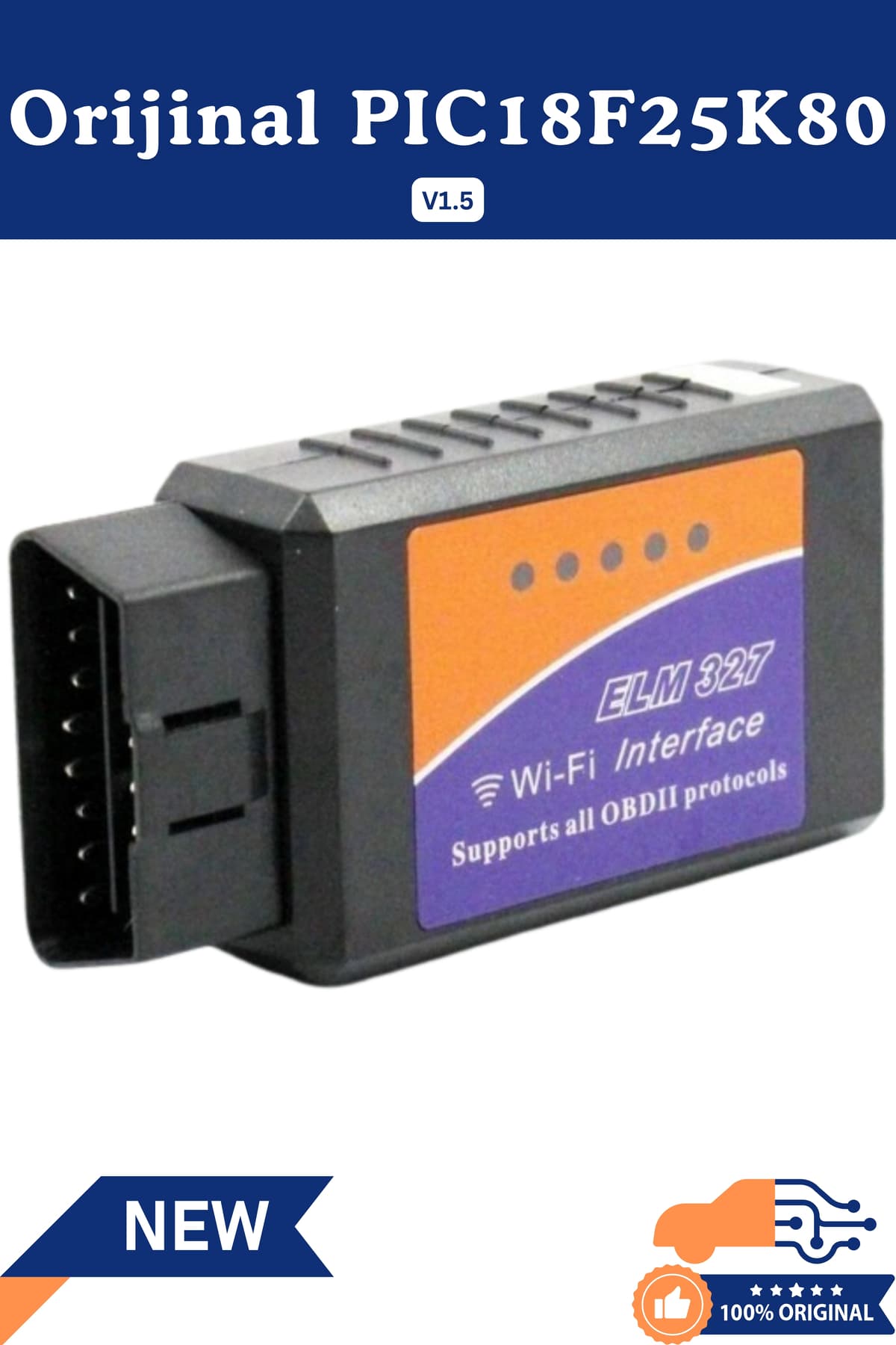 ELM 327 ELM327 V1.5 OBD2 Wi-Fi Araç Arıza Tespit ve Silme Cihazı - PIC18F25K80 Çipli iOS & Android Uyumlu