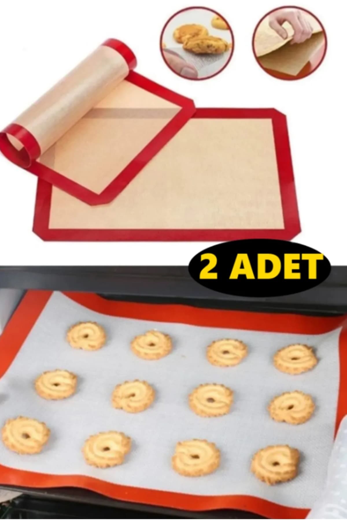 Kitchen Beauty 2 Adet 30x40 Fırınlanabilir Yıkanabilir Kendinden Yağlı Silikon Pişirme Ve Hamur Açma Matı Silipat
