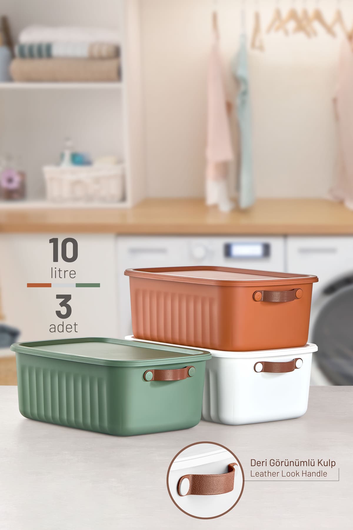 Mutfak Köşesi Boxify Mix 10 Lt 3 Adet Çok Amaçlı Düzenleyici Kapaklı Kutu, Dekoratif Saklama Kutusu, Organizer