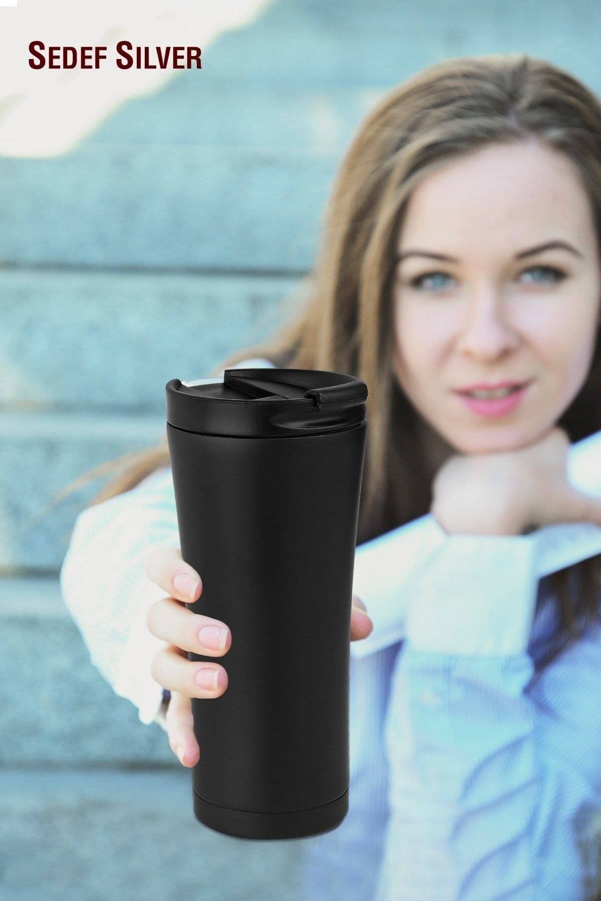 SEDEF SİLVER Çelik Termos Bardak 500 ml Thermos Mug Kupa Araç Termos Coffee Cup Tea Cups 659