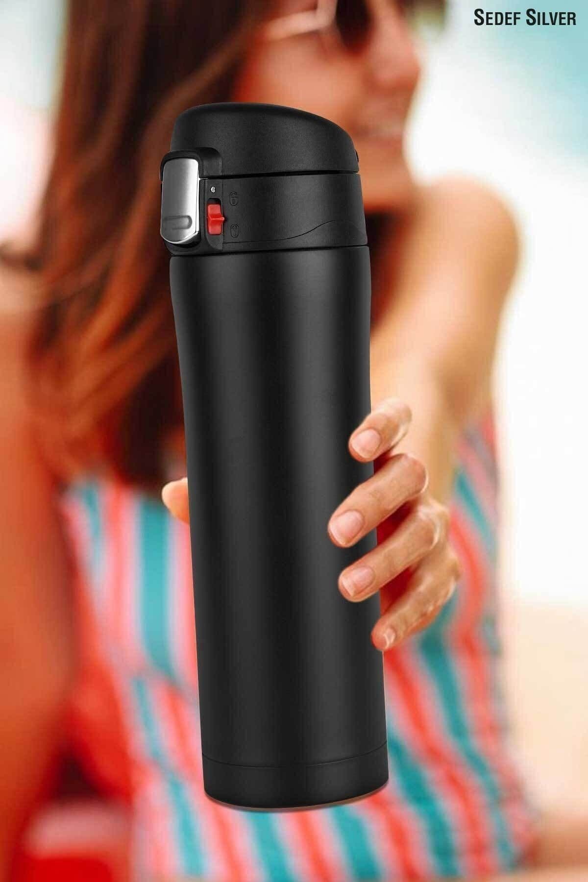 SEDEF SİLVER Çelik Termos Bardak 400 ml Kilitli Thermos Mug Kupa Araç Termos Coffee Cup SDF887 Tea Cups