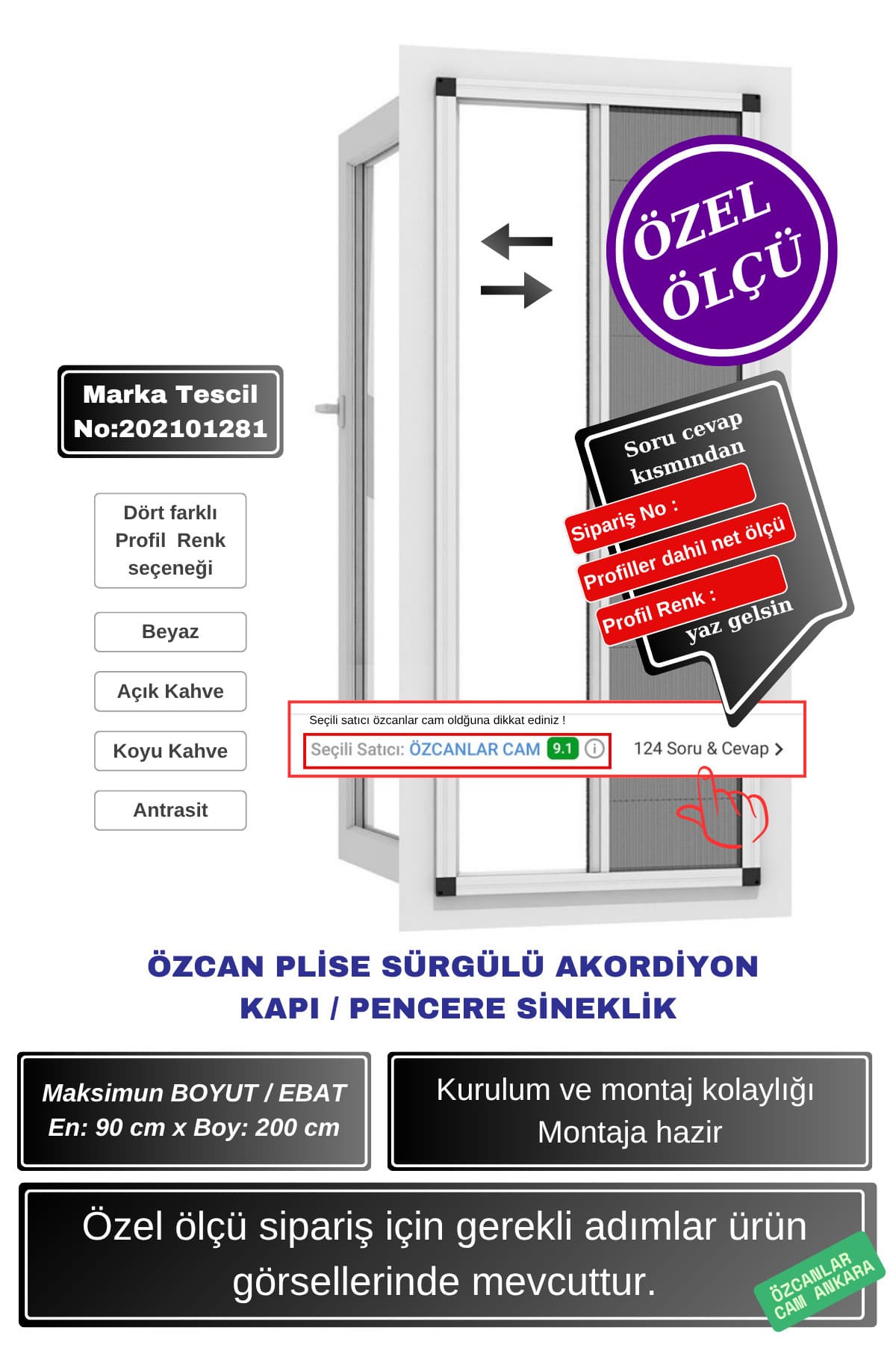 ÖZCAN ???? 90x200 Plise Pileli Sürgülü Sineklik ???? Kayar Akordiyon | Ahşap Pimapen Çelik Kapı Uyumlu