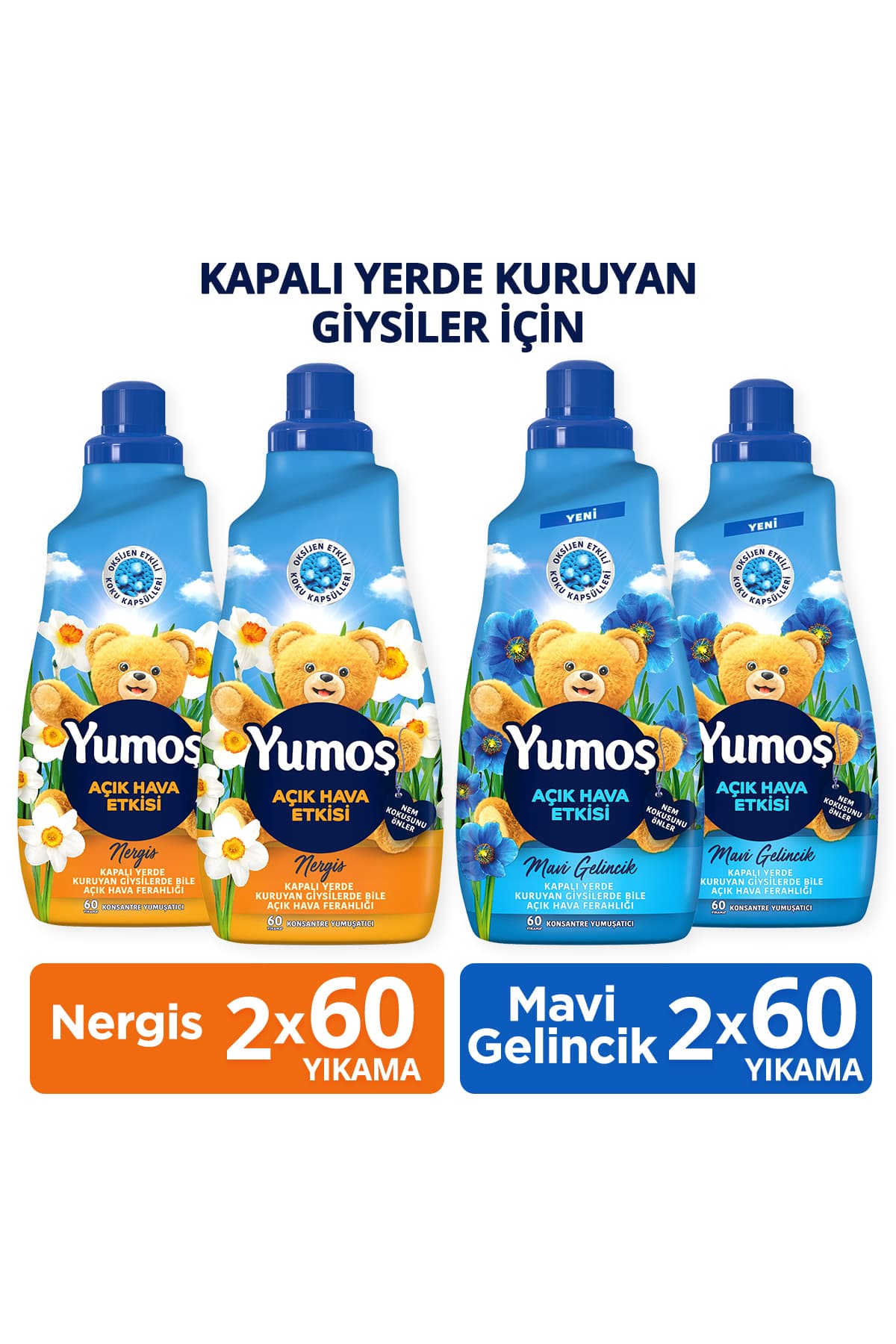 Yumoş Yumoş Açık Hava Etkisi Yumuşatıcı Mavi Gelincik 1440 Ml x2 + Yumoş Açık Hava Etkisi Nergis 1440 Ml x