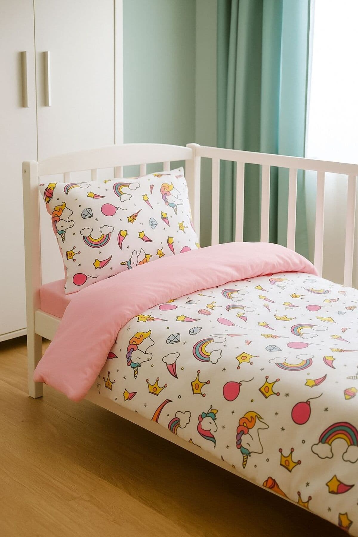 Babynia %100 Pamuk Kız Bebek Nevresim Takımı 100x150 Unicorn Desenli