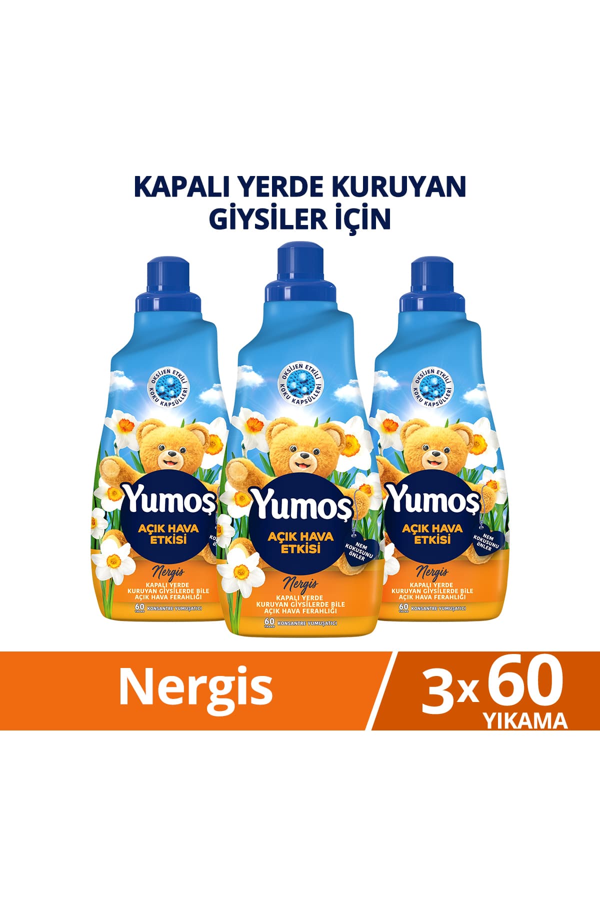 Yumoş Yumoş Açık Hava Etkisi Konsantre Çamaşır Yumuşatıcısı Nergis 1440 Ml 60 Yıkama x3
