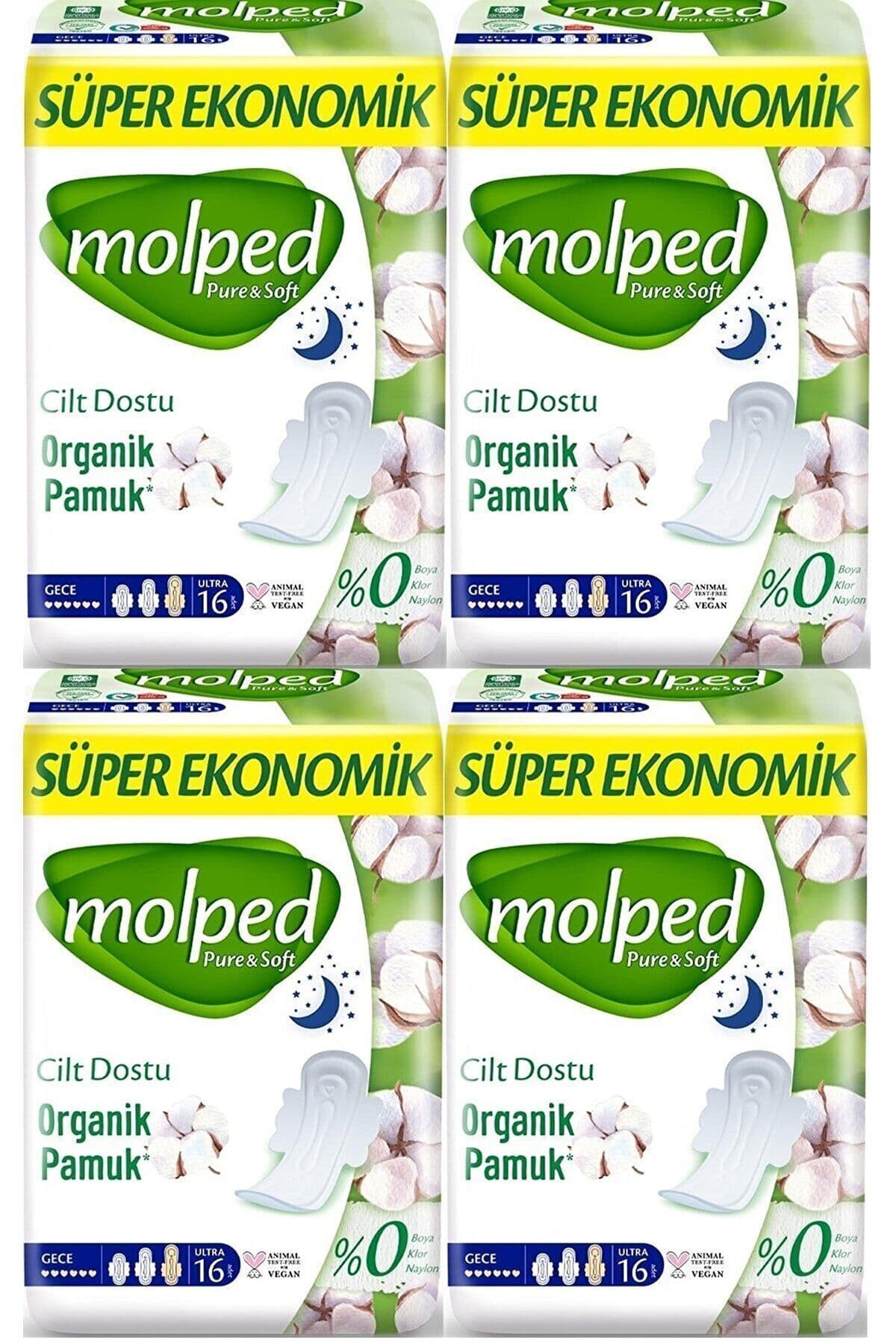 Molped Pure & Soft Gece Süper Ekonomik Ped 16 Lı X 4 Adet