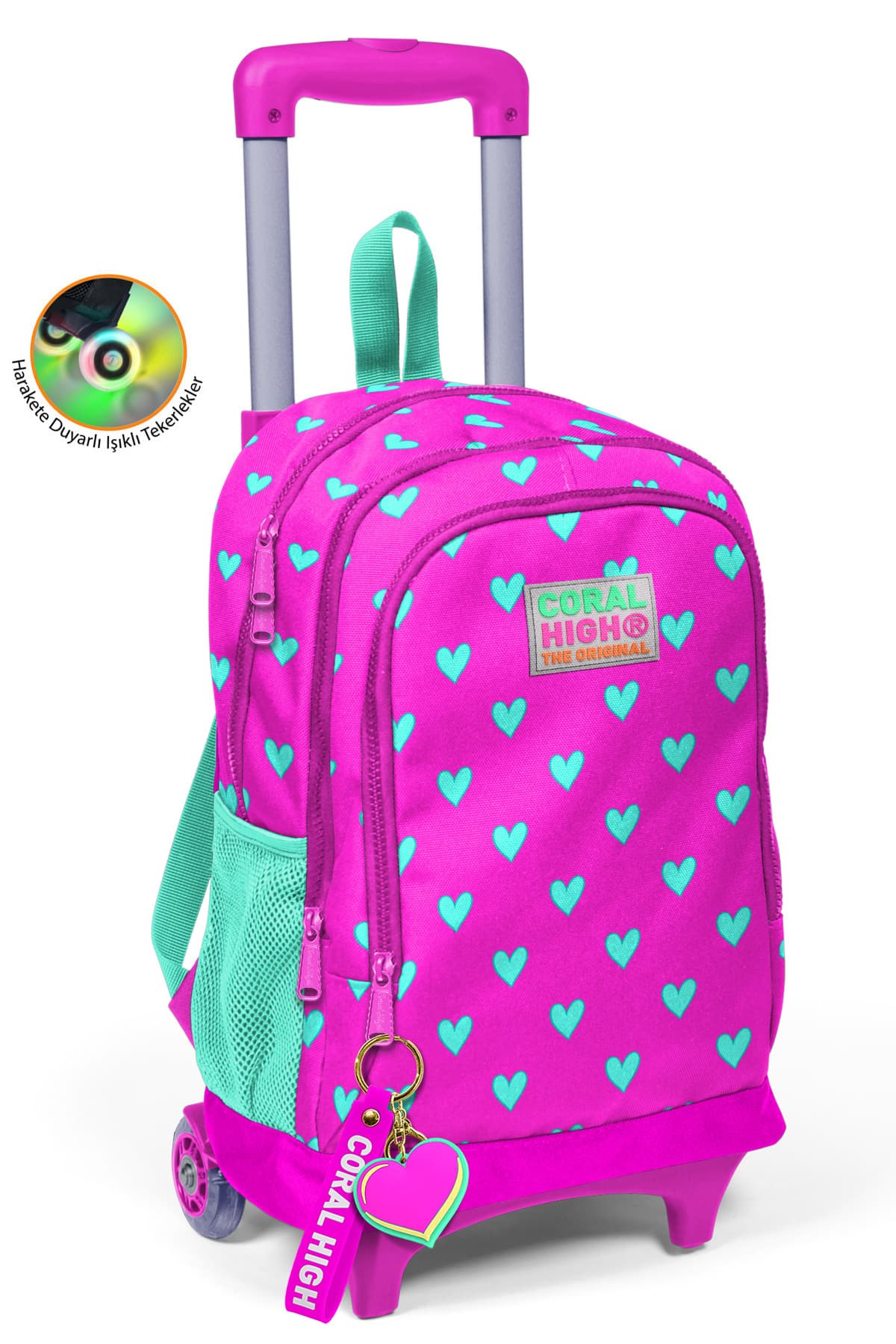 Coral High Çekçek Pembe-turkuaz Kalp Desenli Okul Sırt Çantası 23133