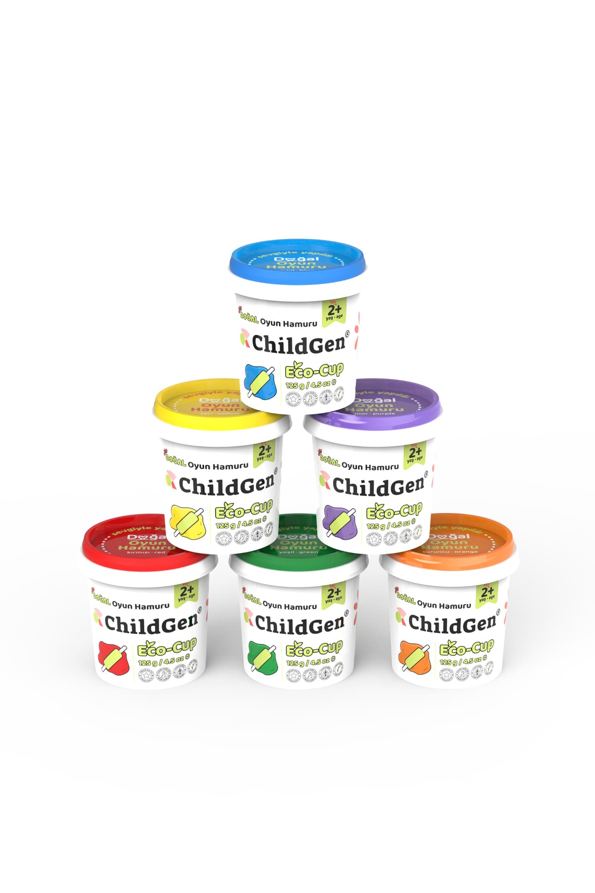 ChildGen Doğal Oyun Hamuru - Eco Cup- 6x125gr Ana Ve Ara Renkler