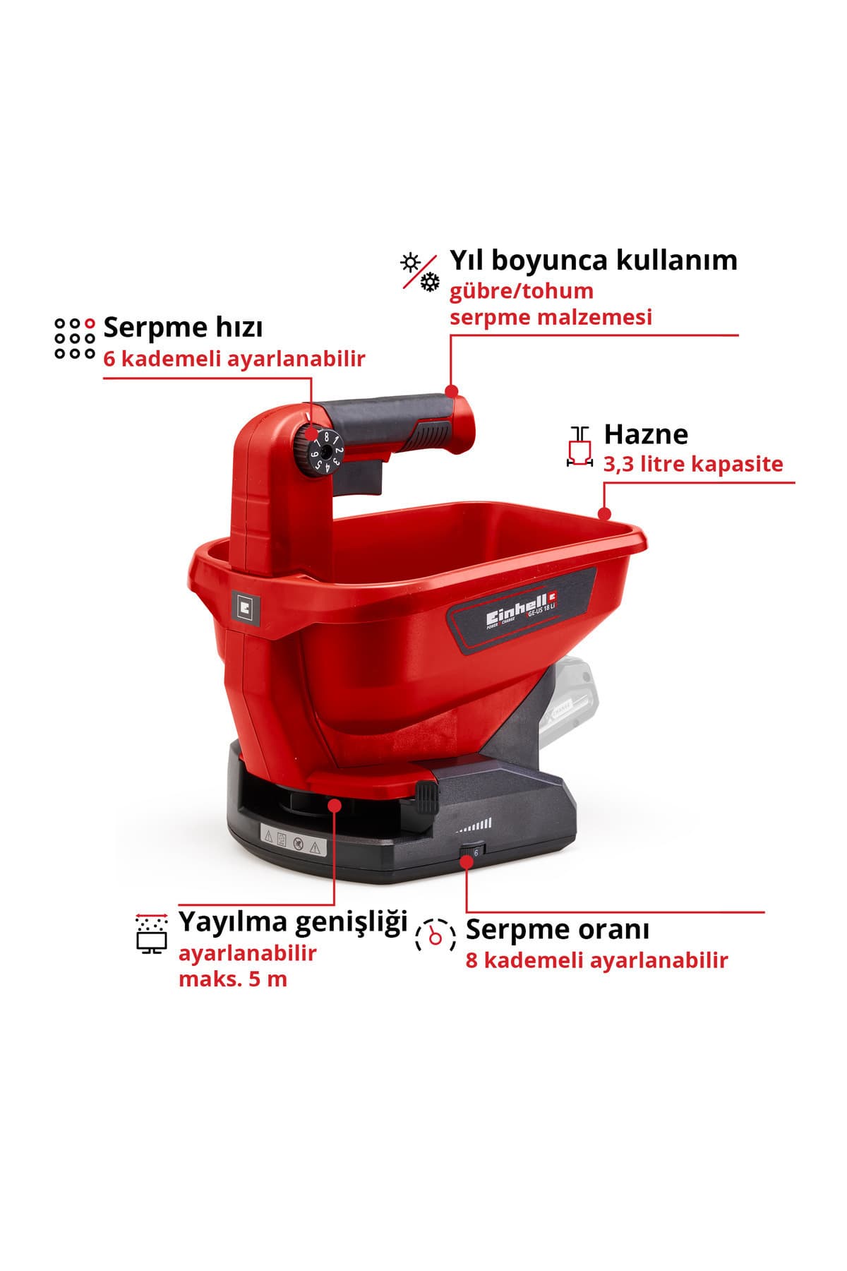 Einhell GE-US 18 Li - Solo, Akülü Serpme Makinesi (Akü ve şarj cihazı dahil değildir) - 3415410