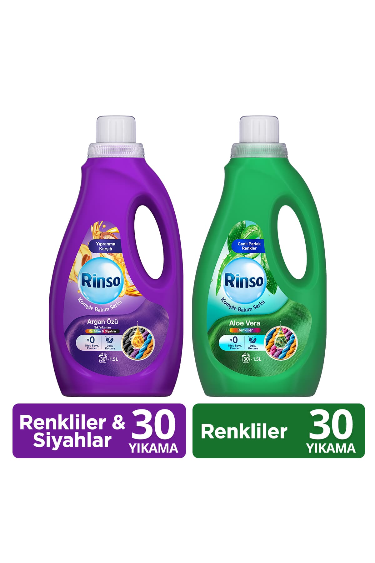 Rinso Sıvı Argan Özü Renkliler ve Siyahlar 1.5L x1 + Sıvı Aloe Vera Renkliler 1.5L x1