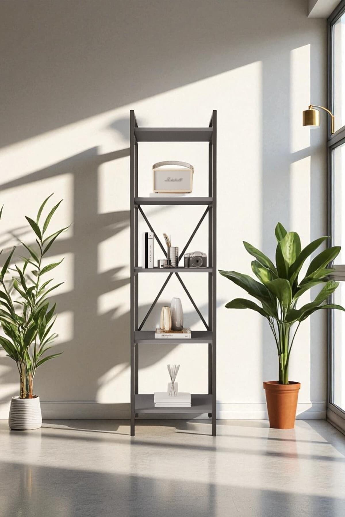 Mobitopya Nilamu Antrasit 45 Cm Kitaplık, Metal Aksamlı, Organizer, Ofis, 45*170*34