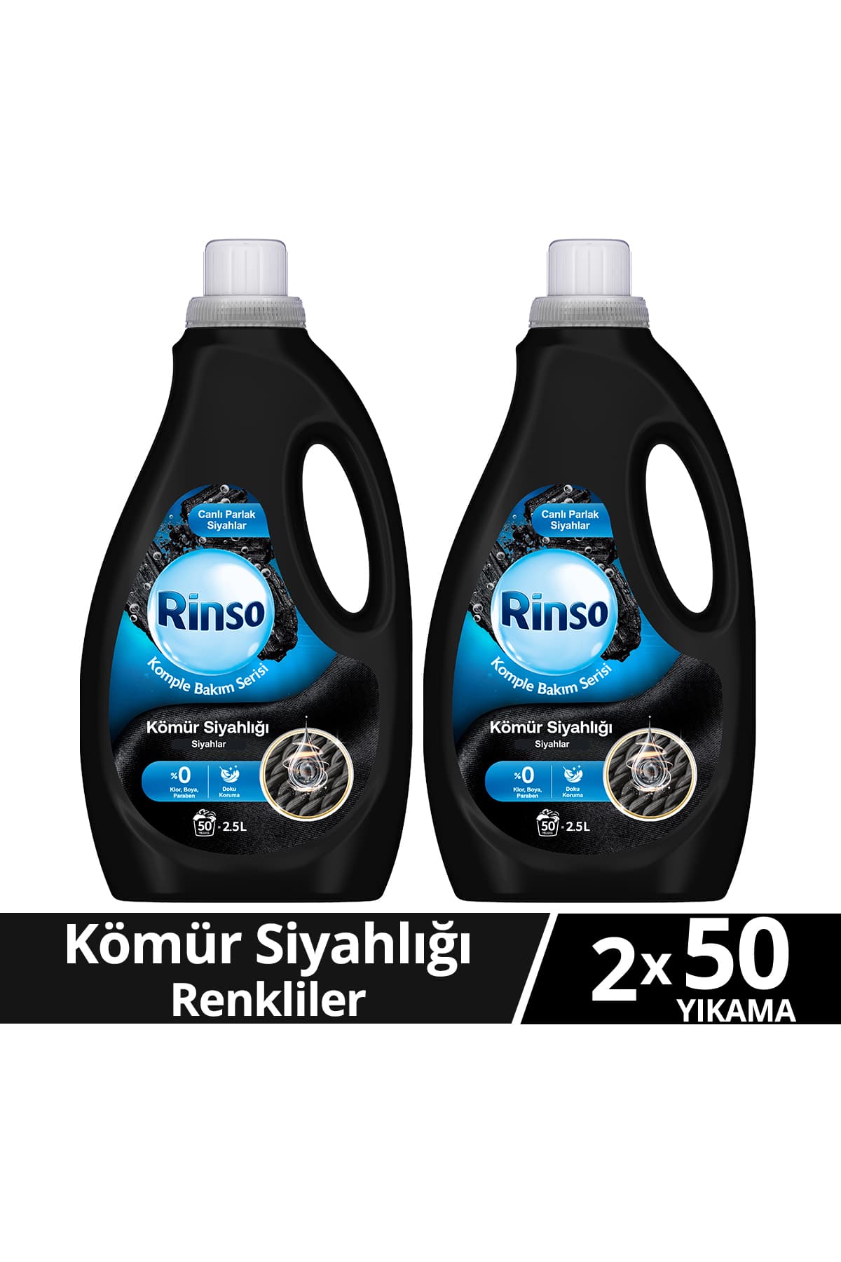 Rinso Sıvı Çamaşır Deterjanı Komple Bakım Serisi Kömür Siyahlığı Siyahlar 2.5 L x2