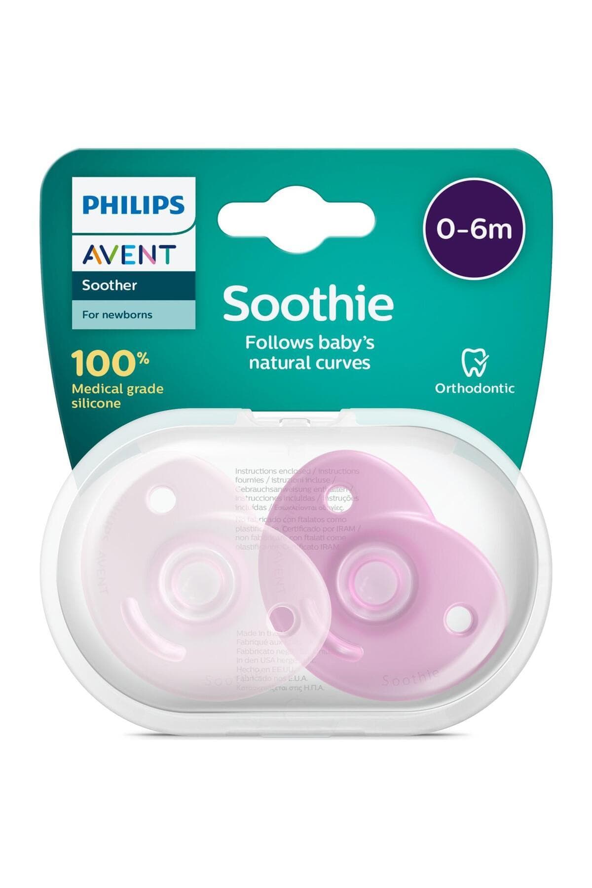 Philips Avent Soothie Emzik, Ortadontik, %100 Silikon, 0-6 Ay, Kız, SCF099/22