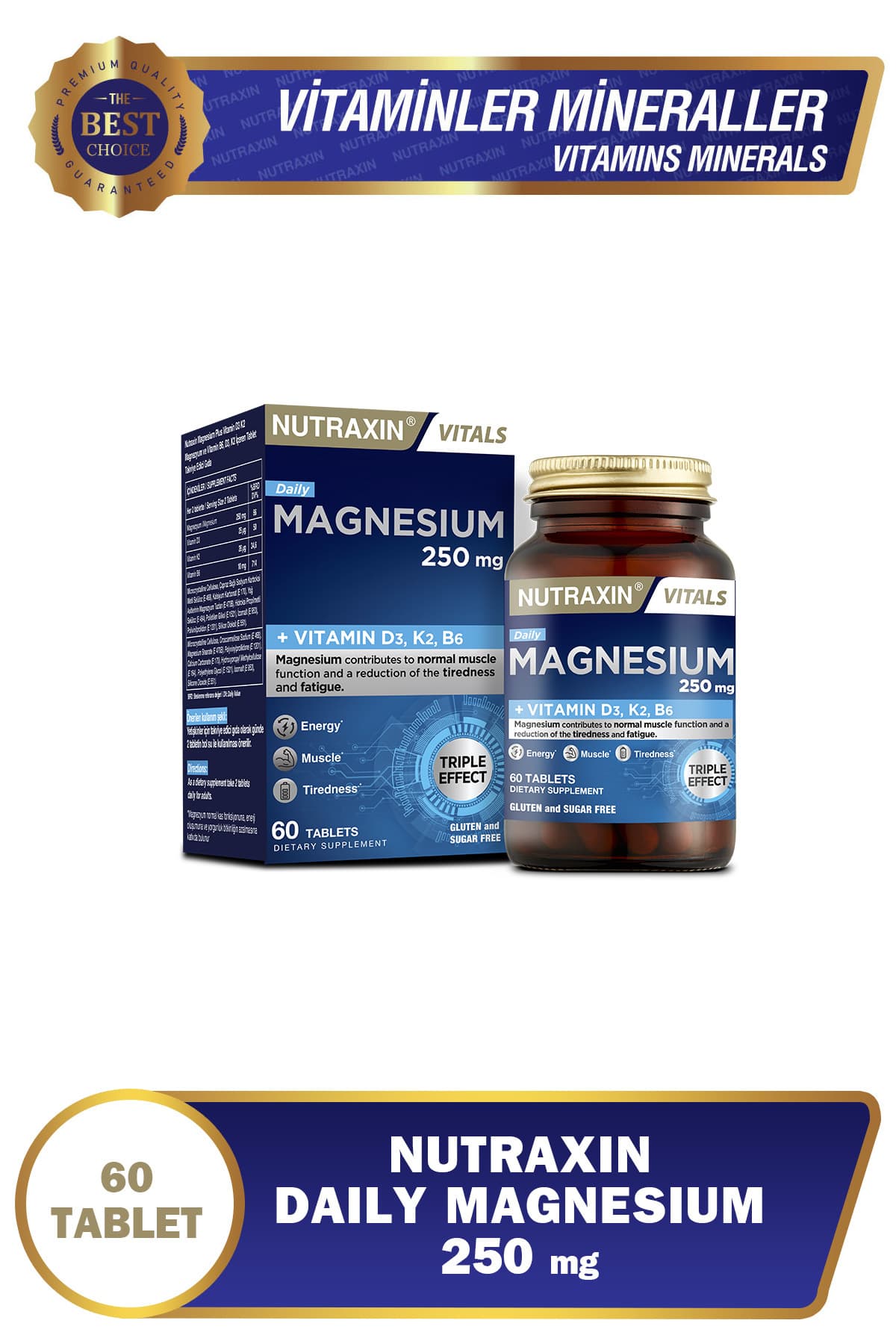 Nutraxin Magnezyum Daily Energy 250 Mg 60 Tablet - Magnesium, D3, K2, B6