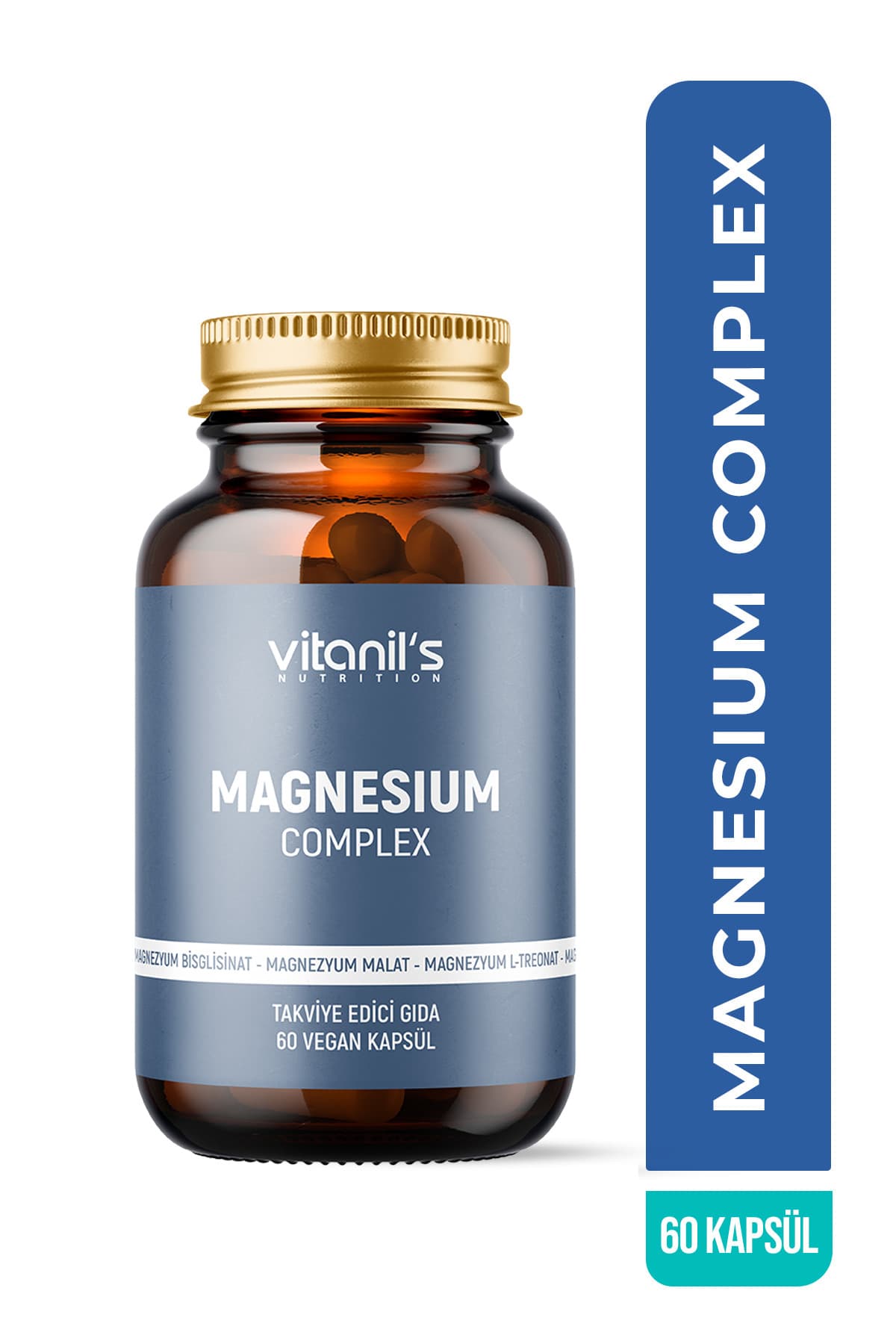 Vitanil's Nutrition Magnezyum Complex (Magnezyum Malat, Taurat, L-Treonat, Sitrat, Bisglisinat, Vitamin B6 ) 60 Kapsül