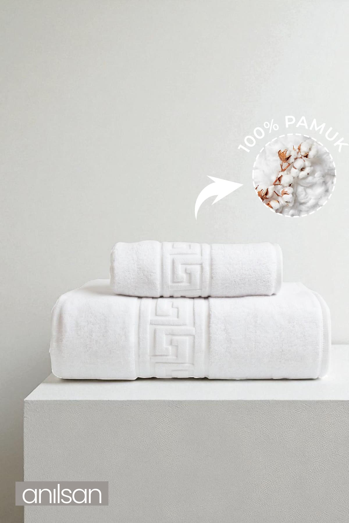 Anılsan 2'li Greek Havlu Seti %100 Pamuk - 1 Adet El Havlusu 50x90 Ve 1 Adet Banyo Havlusu 70x140