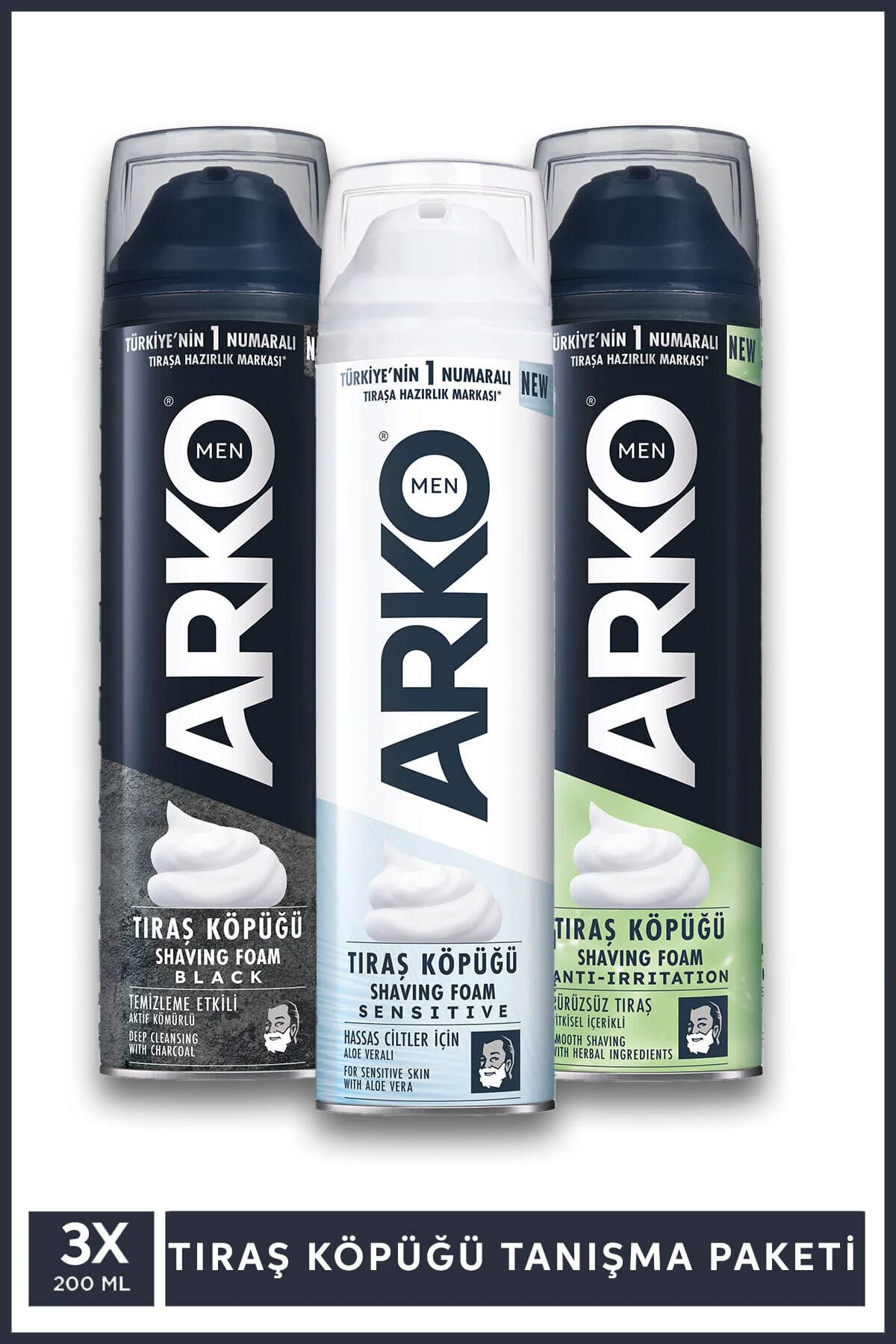 Arko Men Sensitive, Black , Anti-Irritation Tıraş Köpüğü 3x200ml