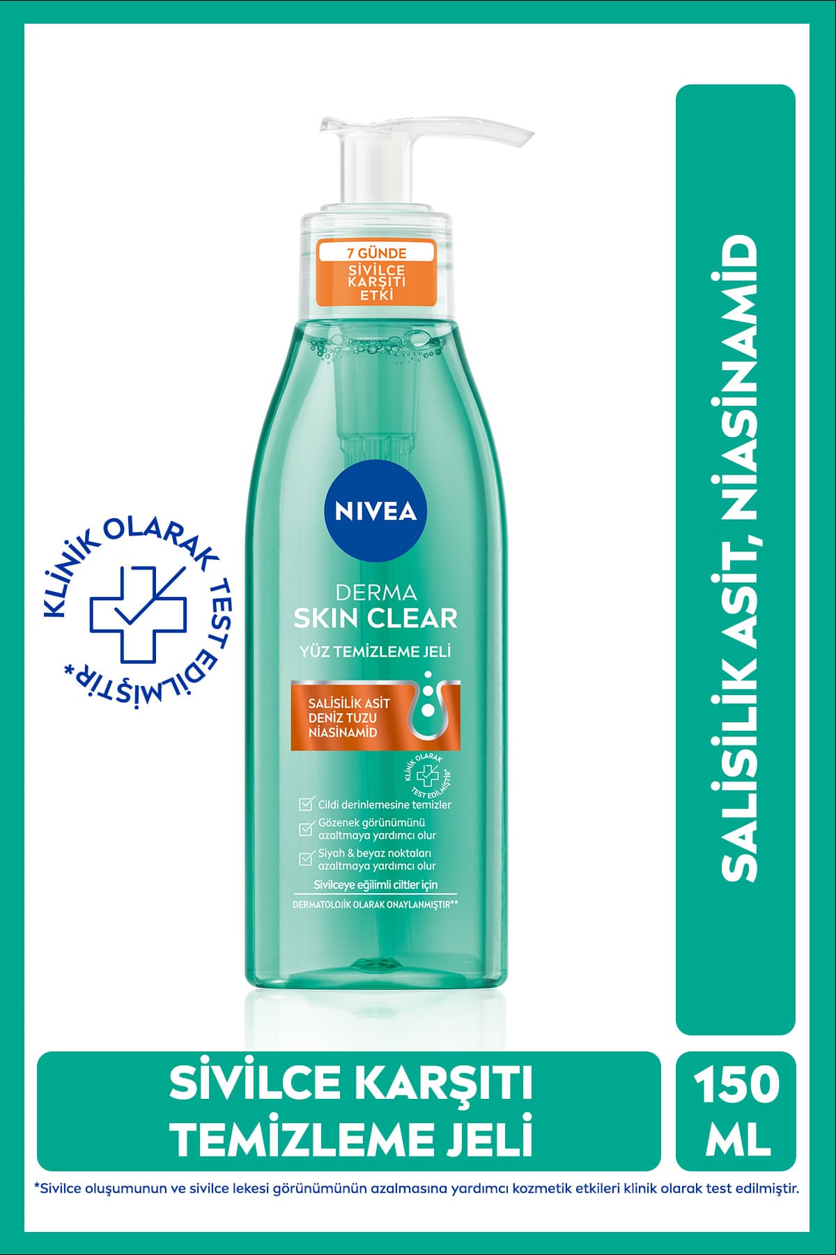 NIVEA Sivilce Karşıtı Yüz Temizleme Jeli Derma Skin Clear 150 ml,Salisilik Asit,Niasinamid