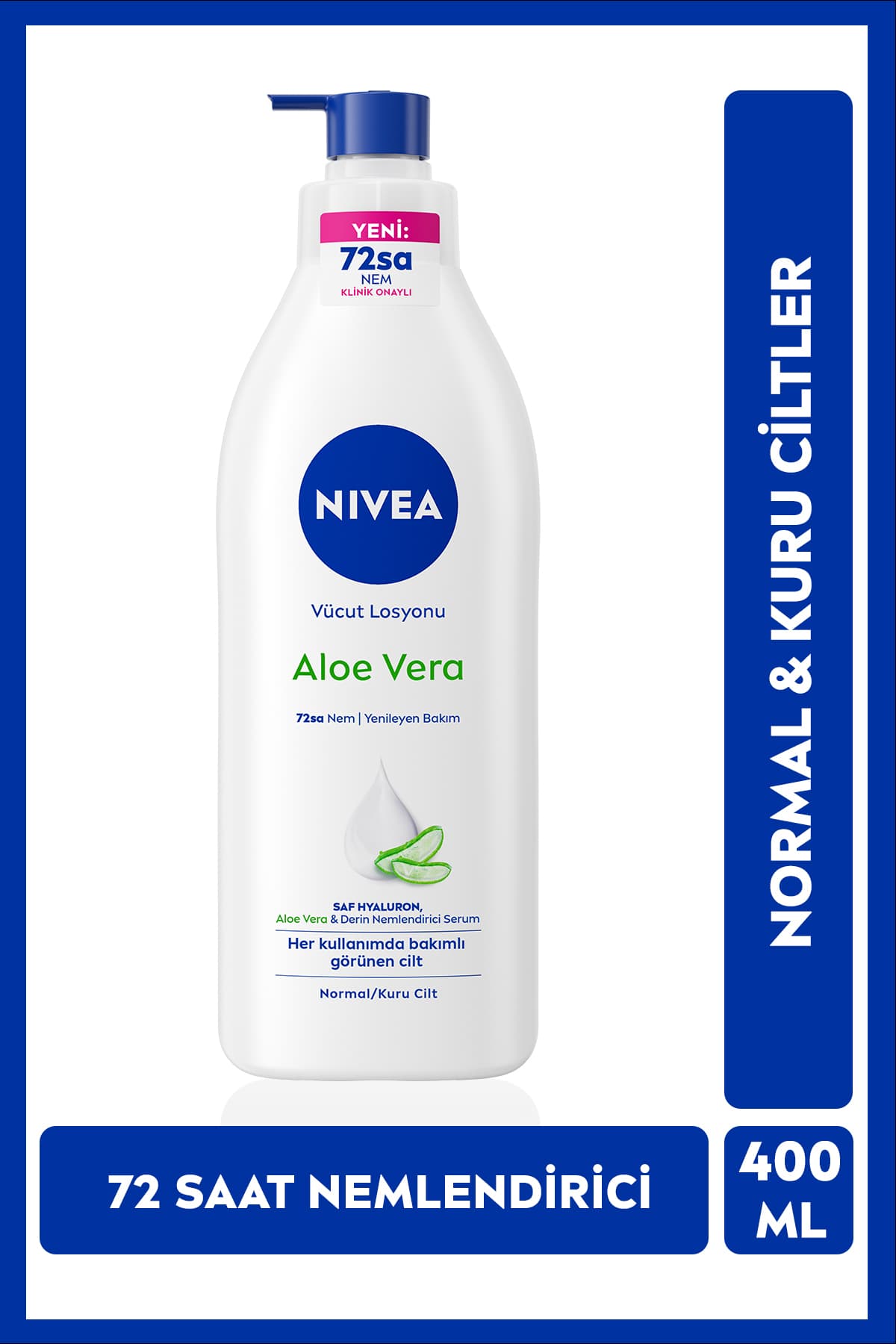 NIVEA Aloe Vera Nemlendirici Losyon 400 ml, Ferahlatıcı,Hyaluron, Normal,Kuru Cilt