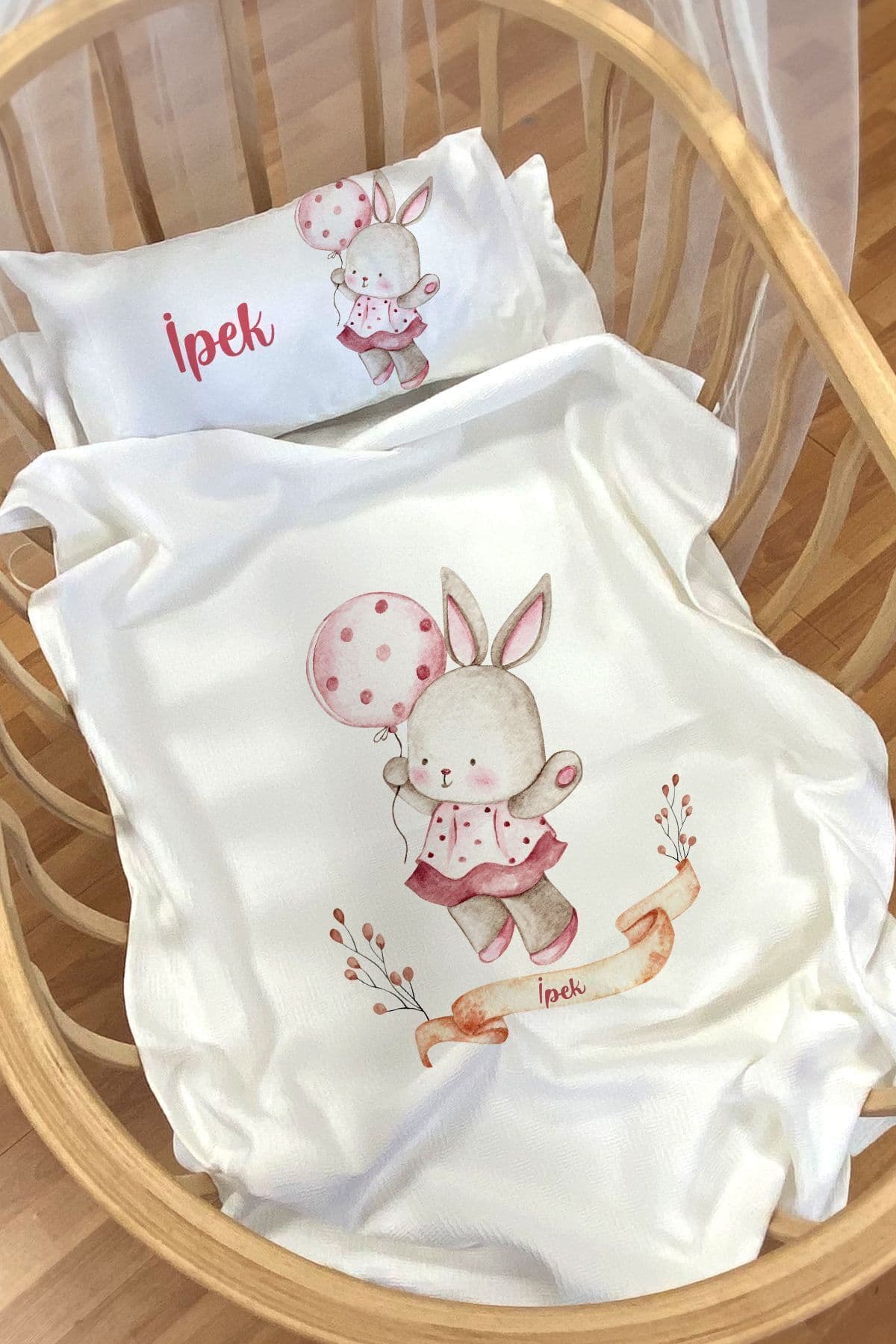 Homamia Isme Özel Pike Seti 70x120 Anne Yanı Ve Park Yatak Balonlu Tavşan
