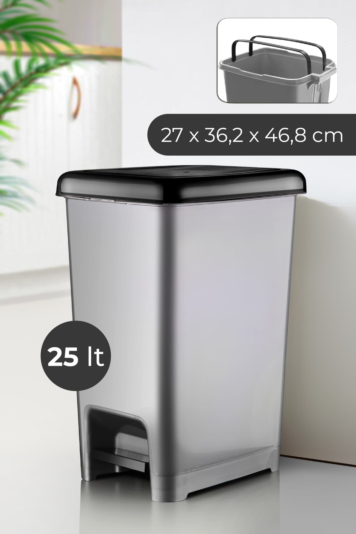Vienev Slim Pedallı Çöp Kovası 25 Lt Gri