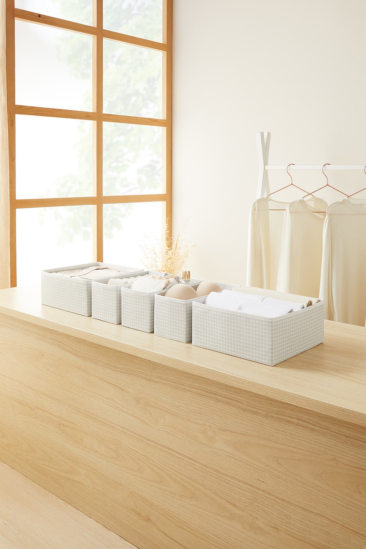 Homewave 6'lı Gri Pötikare Çekmece İçi Dolap Çamaşır Düzenleyici Katlanır Saklama Kutusu Organizer Set