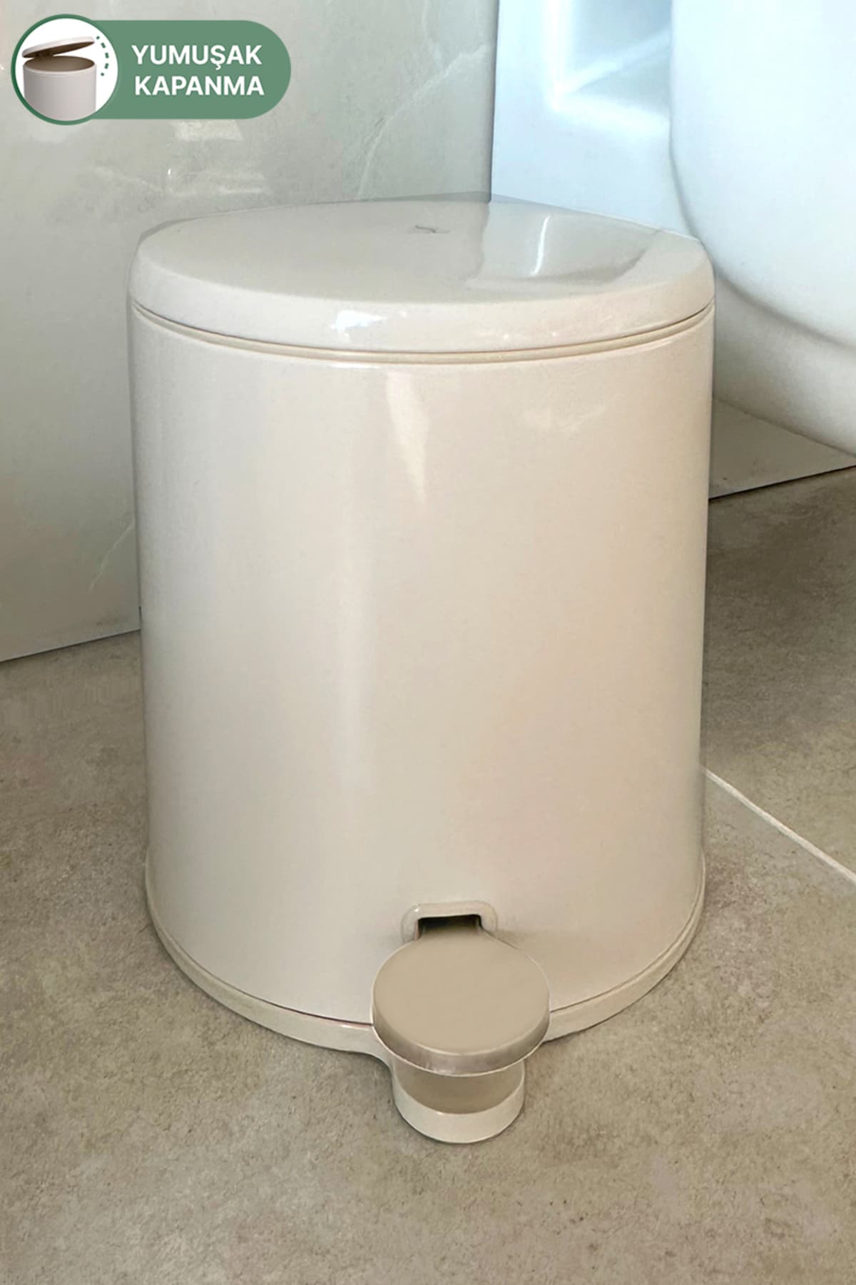 Prima Nova Cigo 6 LT Yumuşak Kapanan Pedallı Banyo Mutfak Ofis Çelik Çöp Kovası - Bej & İç Kısım Bej