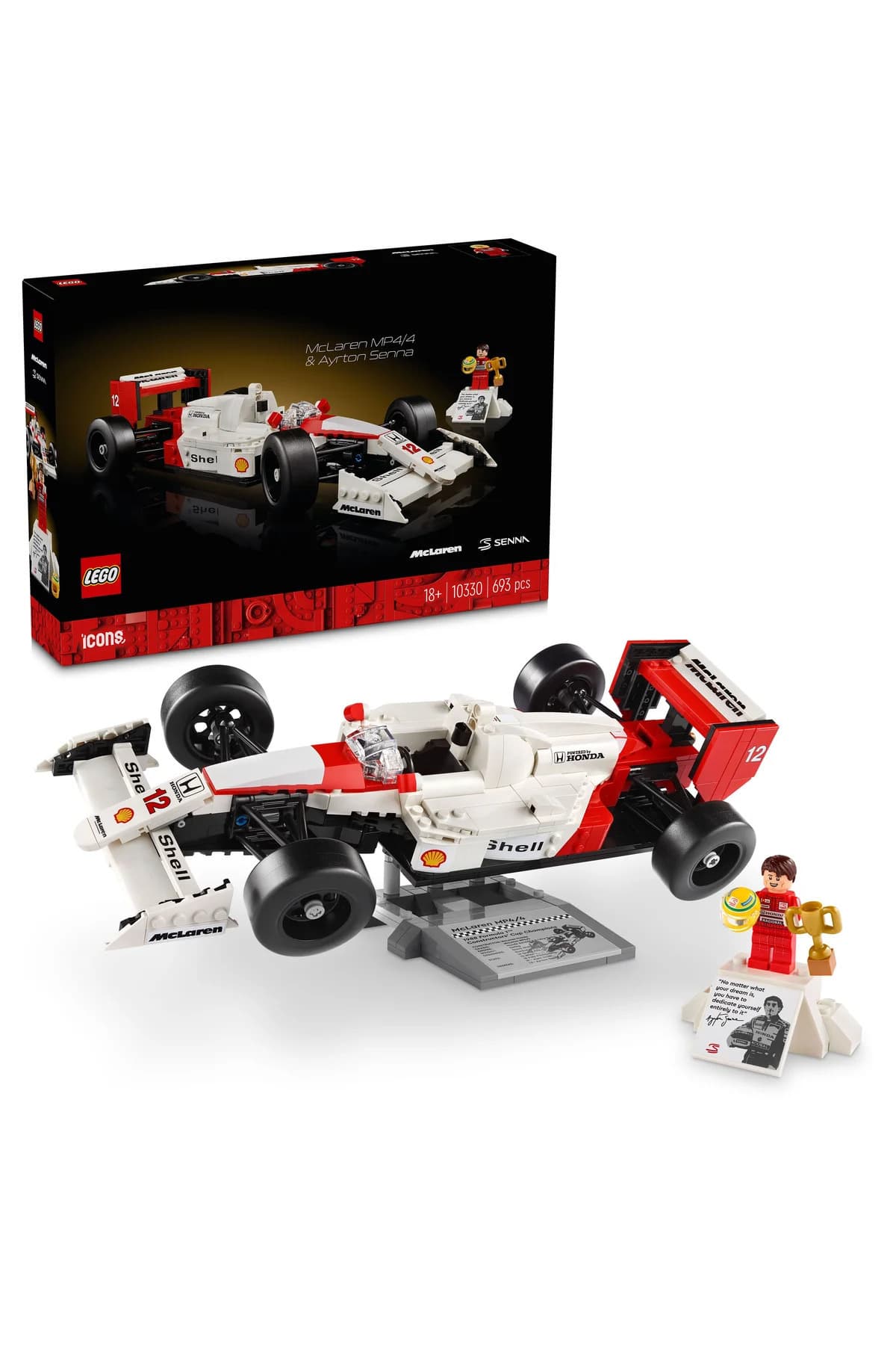 LEGO ® Icons McLaren MP4/4 ve Ayrton Senna 10330 -Yetişkinler için Koleksiyonluk Model Yapım Seti (693P)