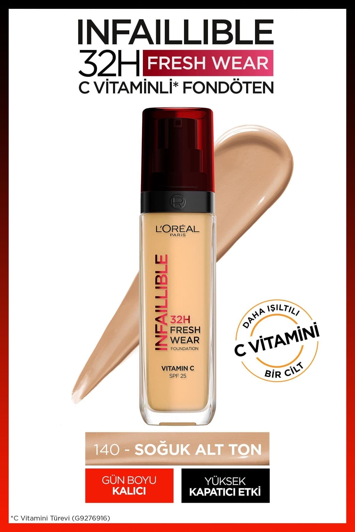 L'Oreal Paris L'Oréal Paris Infaillible 32H Fresh Wear C Vitaminli Fondöten - 140 Golden Beige