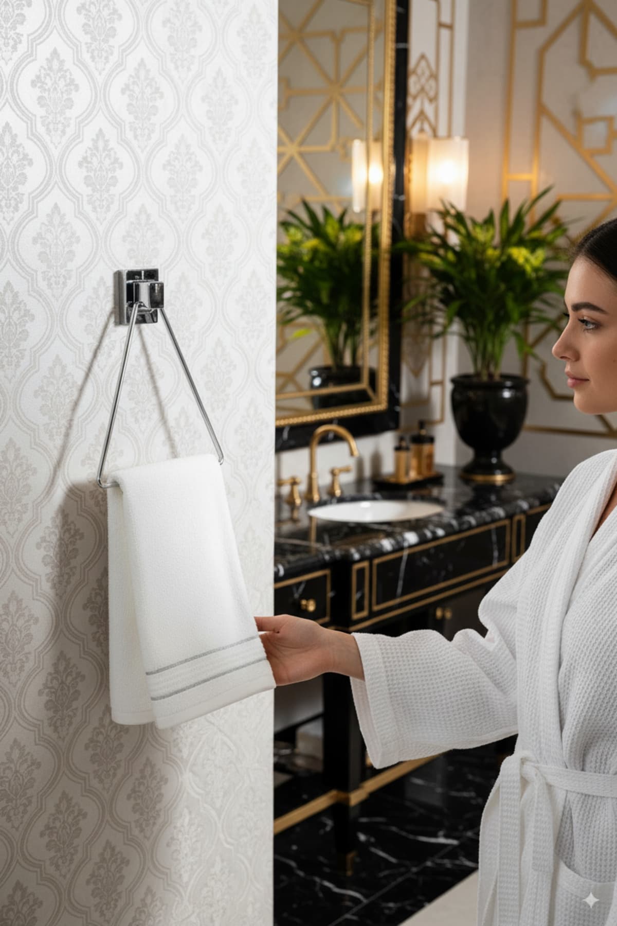Hagen Yapışkanlı Üçgen Metal Havluluk Banyo Havluluk İkili Havluluk Banyo Askısı Yapışkanlı