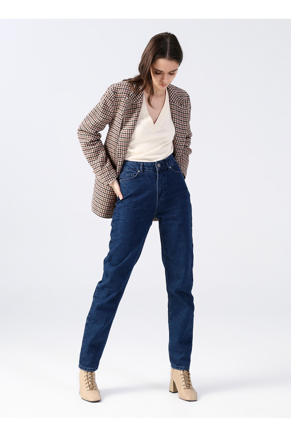 Fabrika Yüksek Bel İndigo Mom Fit Kadın Denim Pantolon Terra-2