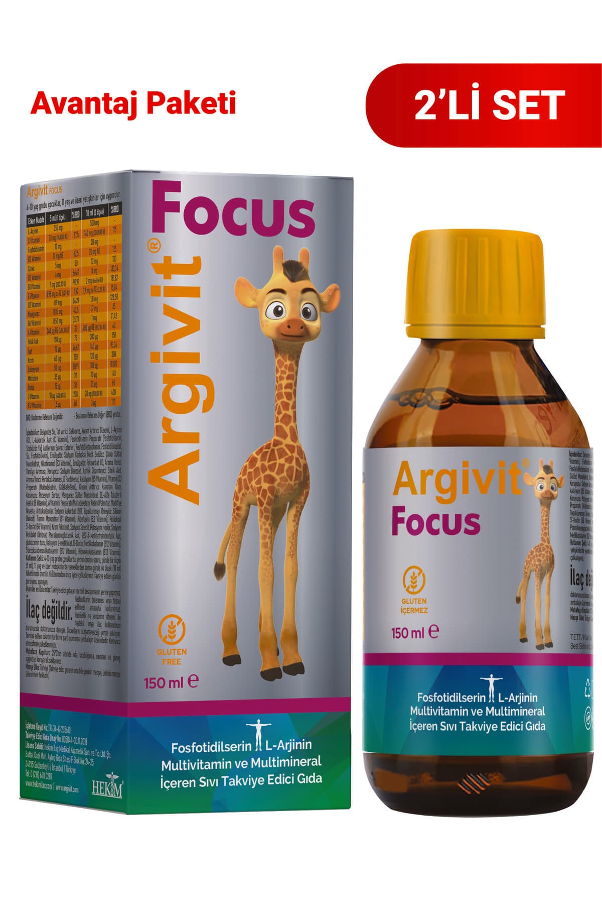 Argivit Focus Fosfotidilserin, L-arjinin, Multivitamin Ve Multimineral Içeren Şurup 2’li Paket 150 ml