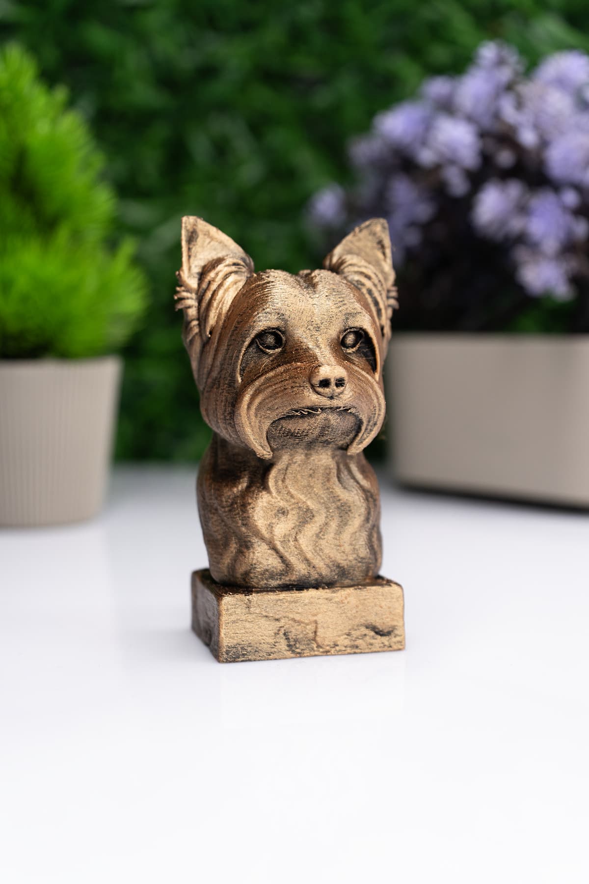 Makerpax Yorkshire Terrier Köpek Büst Heykel – El Yapımı Dekoratif Figür 10cm – Masa Üstü Süs Eşyası