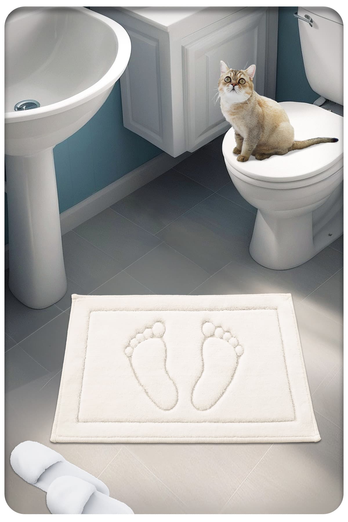 Cotton Crafty Pamuk Dokuma Su Emici Banyo Paspası Ayak 60x40 Cm KREM