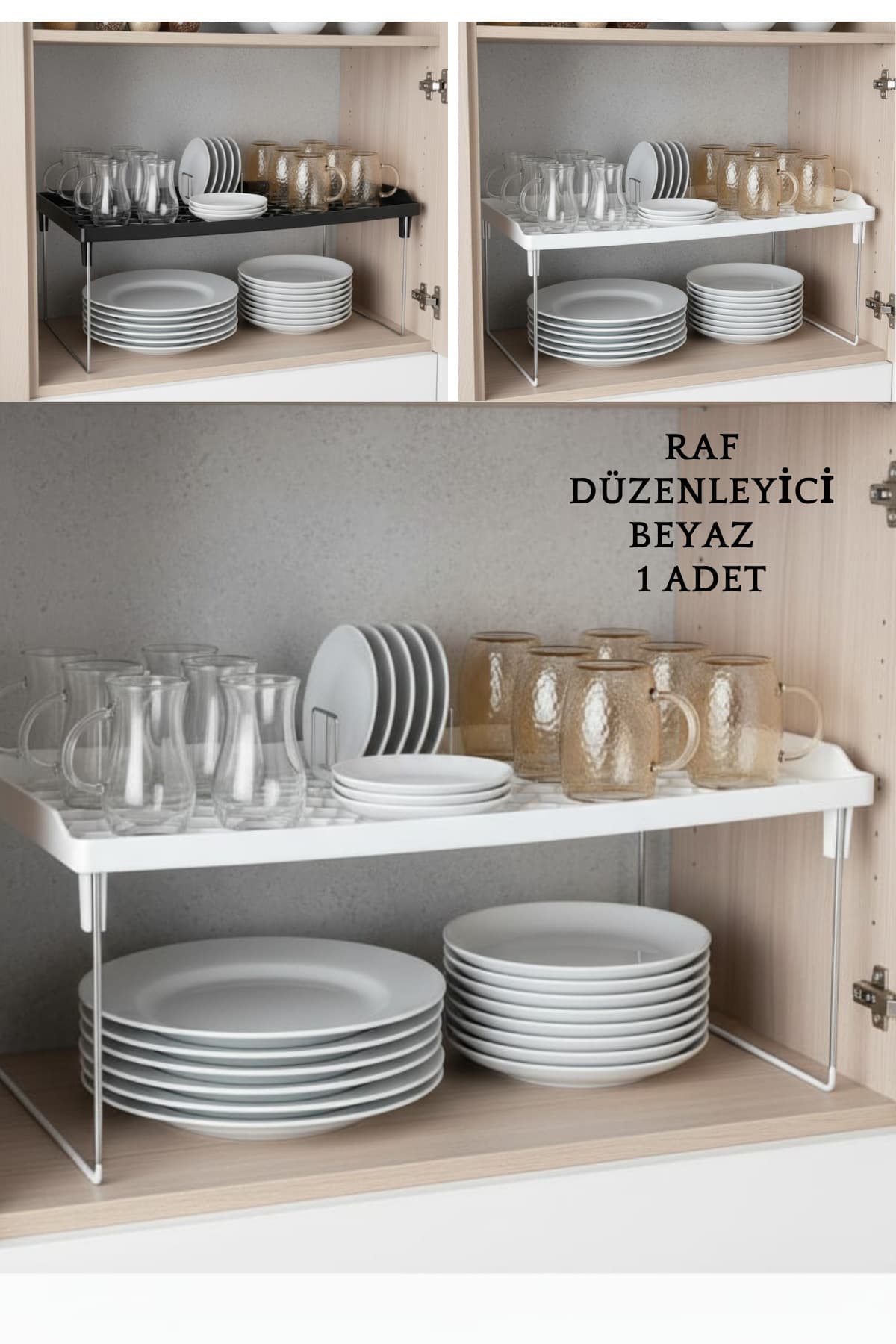 ego home Dolap Içi Raf Düzenleyici Dolap Düzenleyici Raf, Bardak Tabak Fincan Rafı, Düzenleme Rafı Beyaz