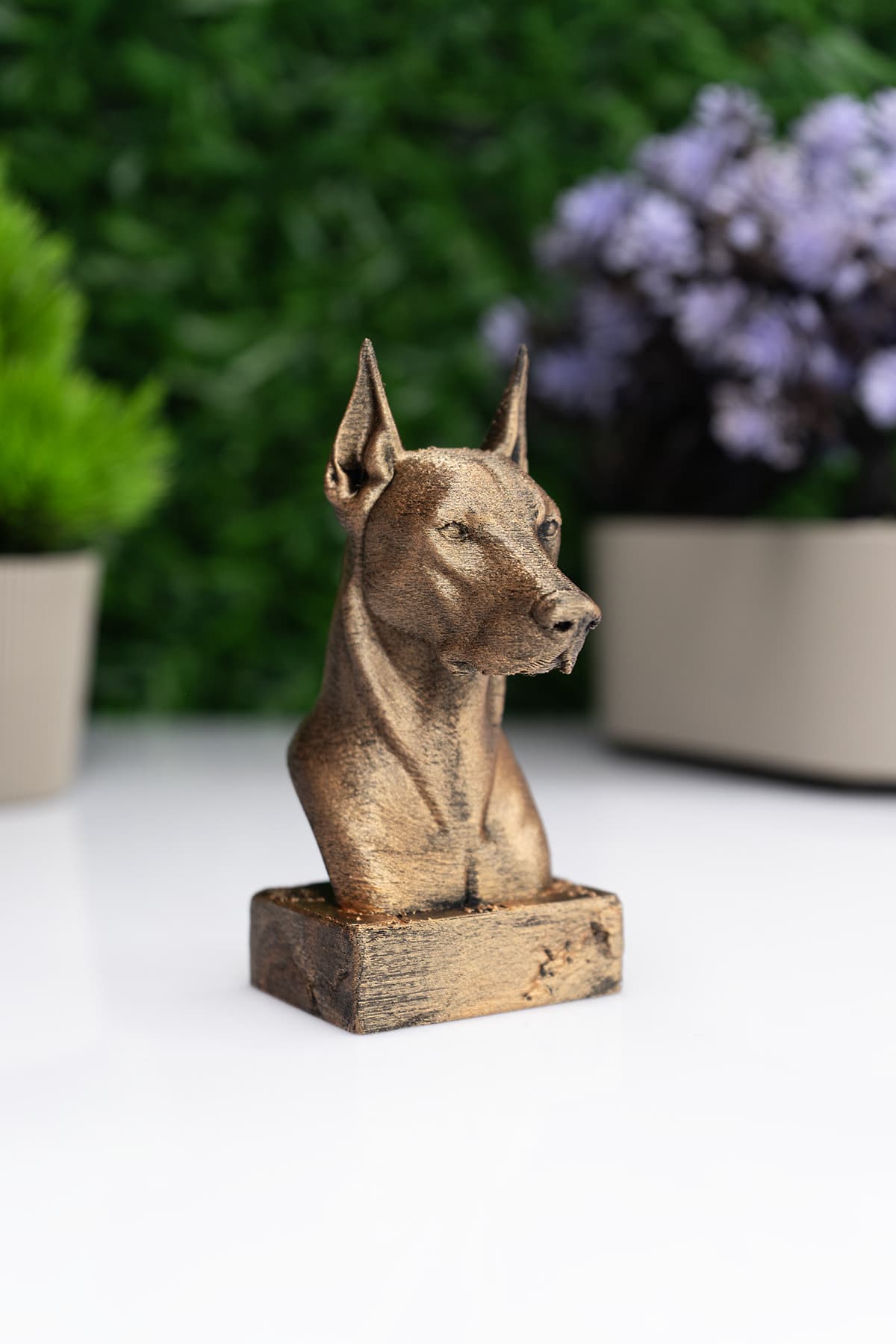 Makerpax Doberman Köpek Büst Heykel – El Yapımı Dekoratif Figür 10cm – Masa Üstü Süs Eşyası
