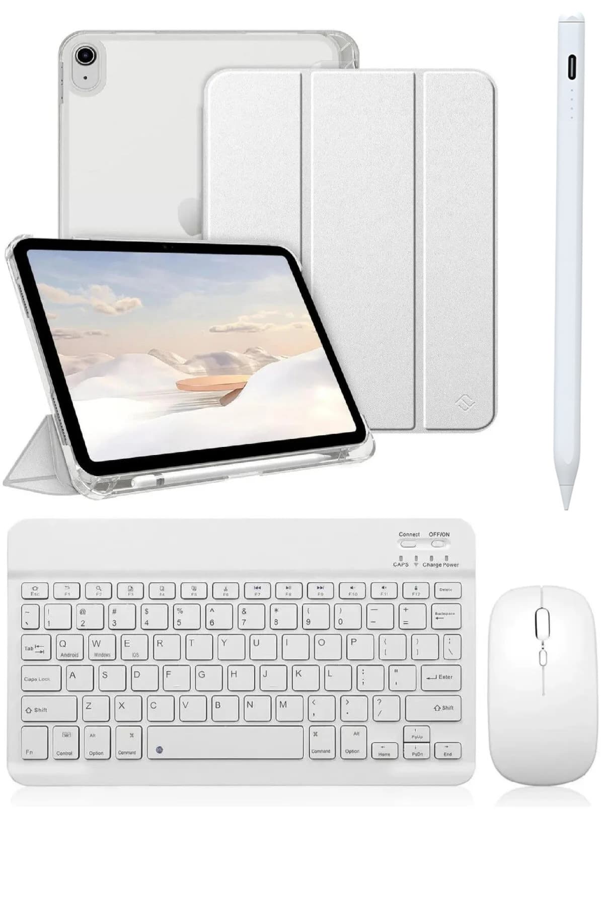 Covpor Apple iPad 11. NESİL A16 ve 10.NESİL 10.9 Uyumlu Flip Kılıf Gri + Bluetoothlu Klavye Mouse + Kalem