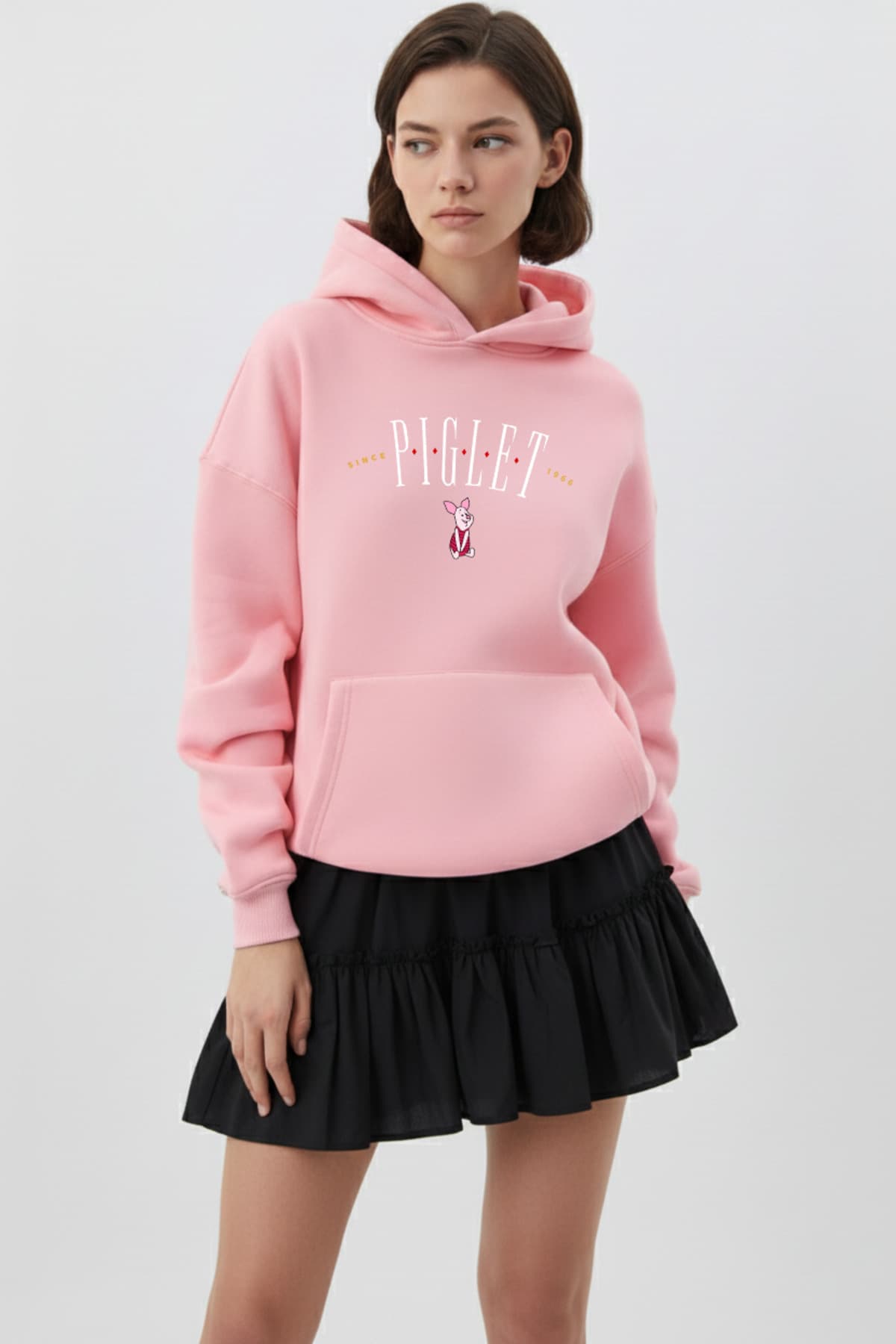 uyguntarz Unisex Yumuşak Dokulu 3 İplik Sevimli Piglet Tasarım Baskılı Oversize Sweatshirt