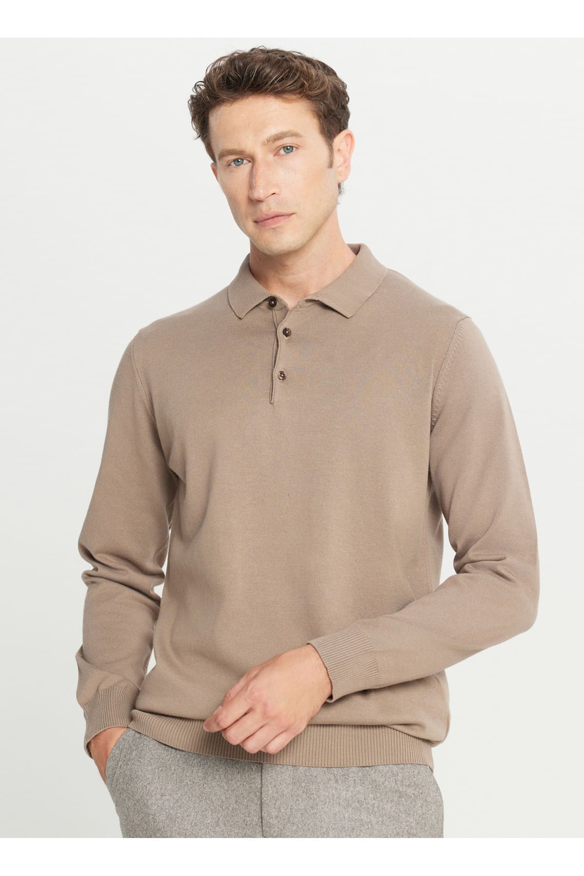 Altınyıldız Classics Polo Yaka Standart Vizon Erkek Kazak ACE043261436_VIZ