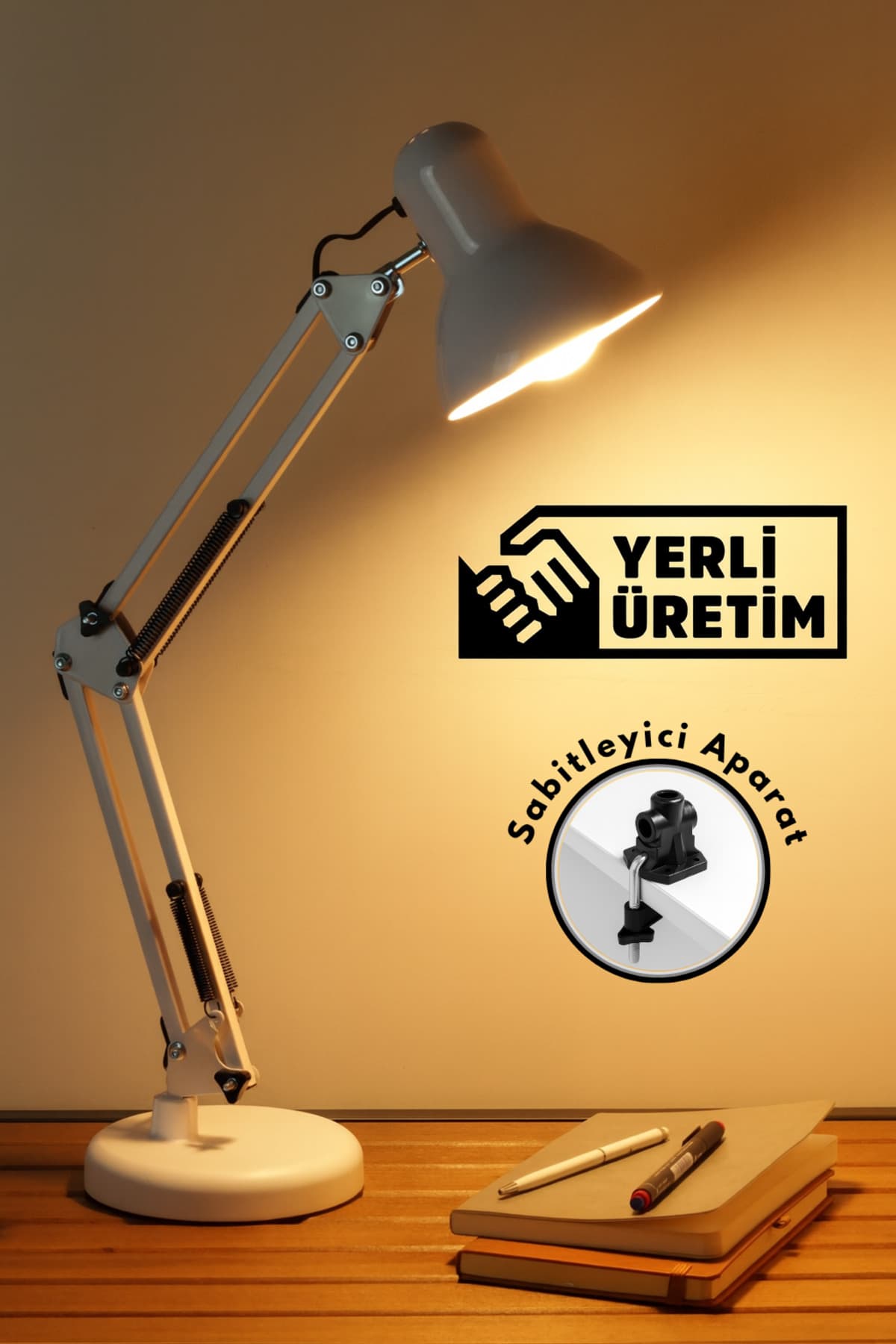 Soft Kare Masa Lambası Akrobat Yaylı Metal 360° Açılı Ayarlanabilir Hareketli Çalışma Masası Lambası Beyaz
