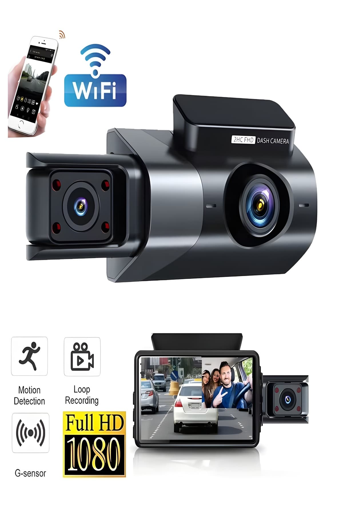 DEANB Wi-Fi 1080P Araç İçi Kamera | 5MP, 170° Açı, Araba Kamerası G-Sensör, Döngü Kayıt, 150mAh Batarya